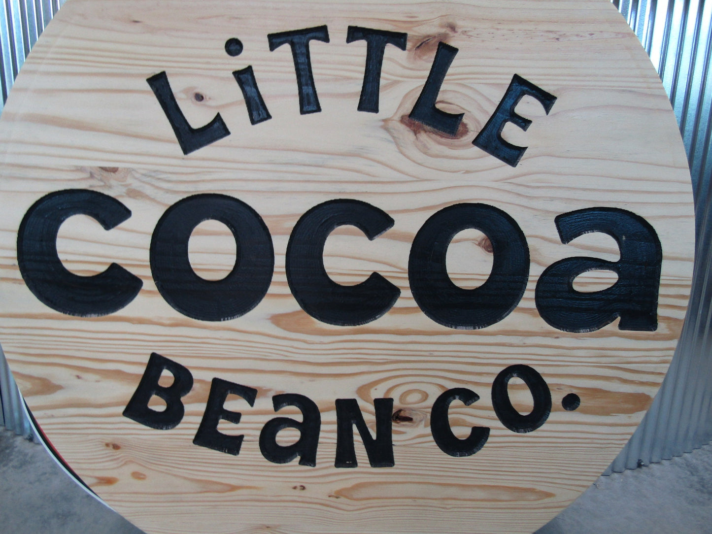 Custom Wood Carved Engraved Color Filled Business Commerical Signage Cocoa Bean Chocolate Sweets Your Logo Pine Wood Store Front Round Sign
