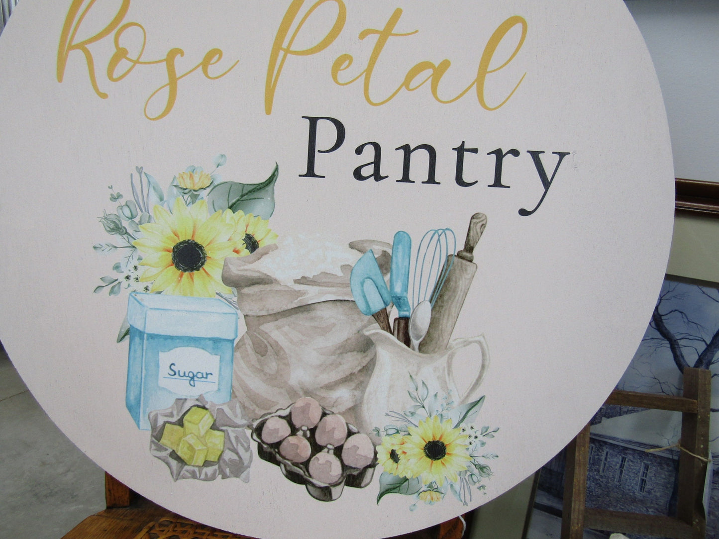 Pantry Baker Kitchen Utensils Sunflowers Printed on Wood Full Color Your Logo Sugar Flour Mason Jar Small Business Lightweight Wood Sign