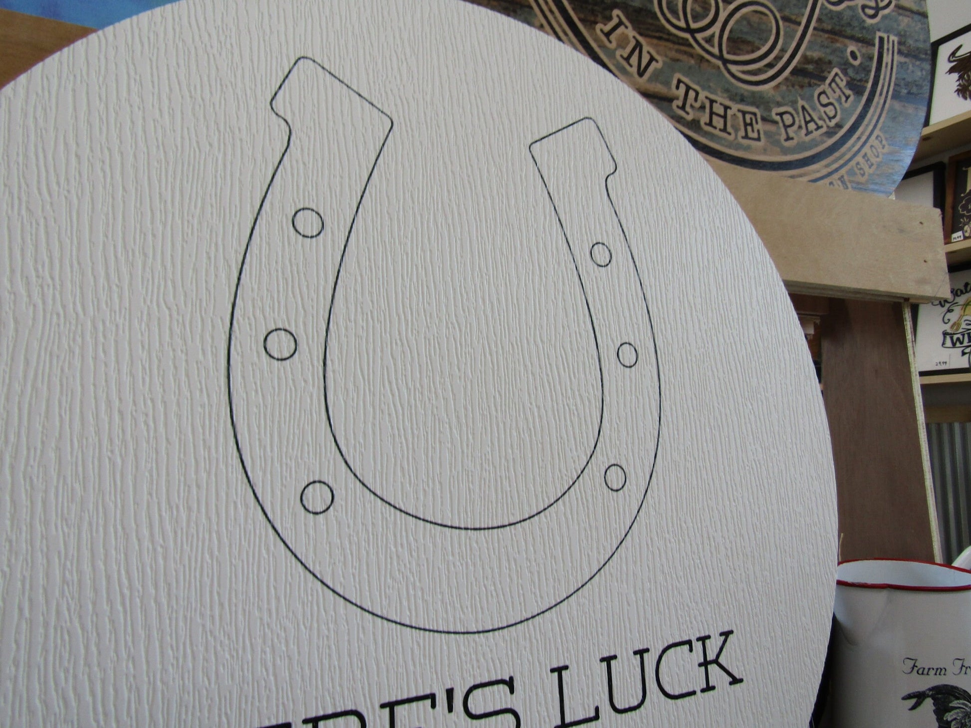 Custom Weatherproof PVC Sign Horseshoe Luck Farms Textured Personalized Circle Round Ready for your Business Logo Wall Hanging Or Mounted