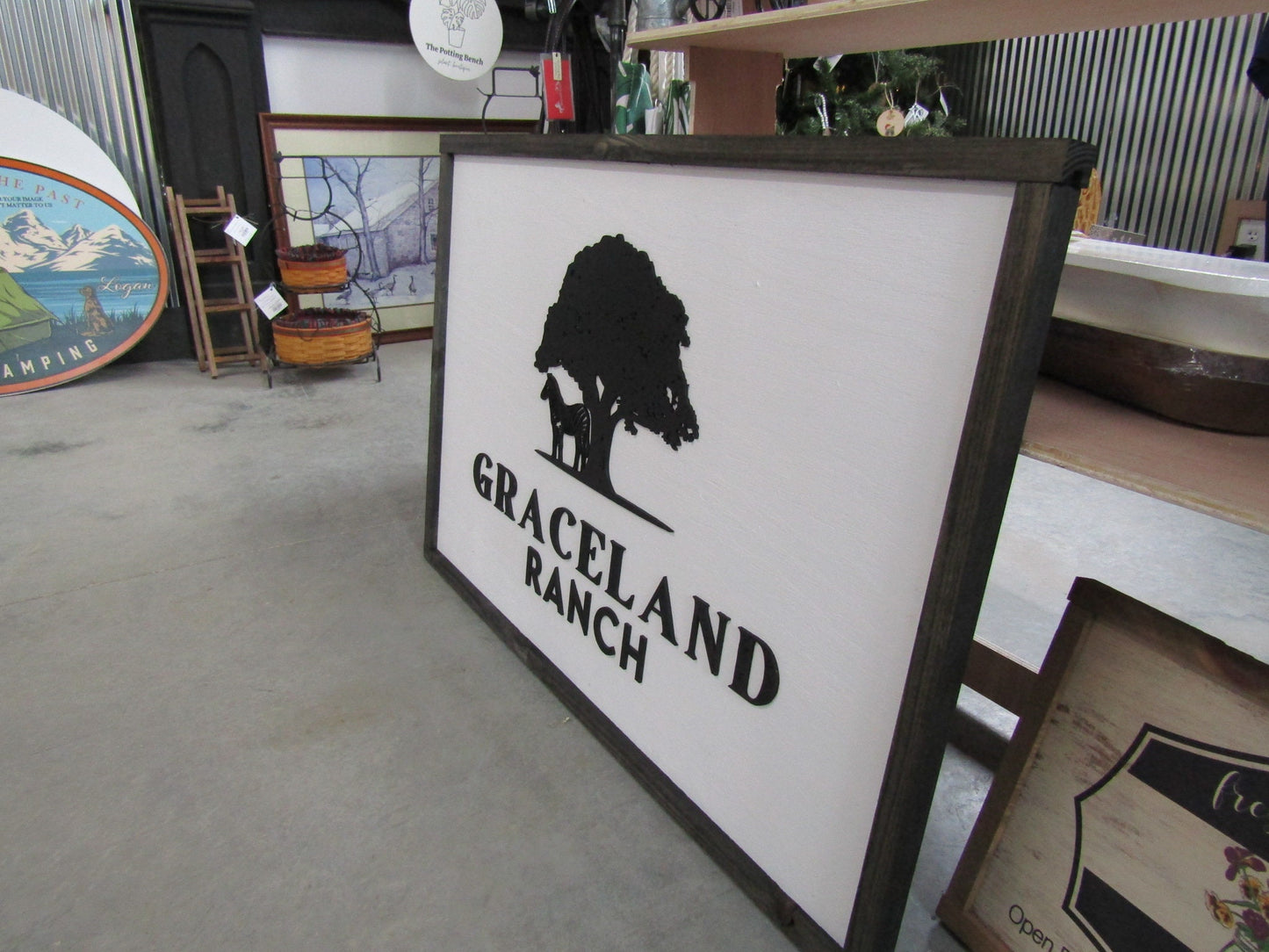 Custom Business Sign Rectangle 3D Large Custom Farm Ranch Oak tree Your LOGO Company Indoor Outdoor Small Business Logo Laser Cut Wood Sign