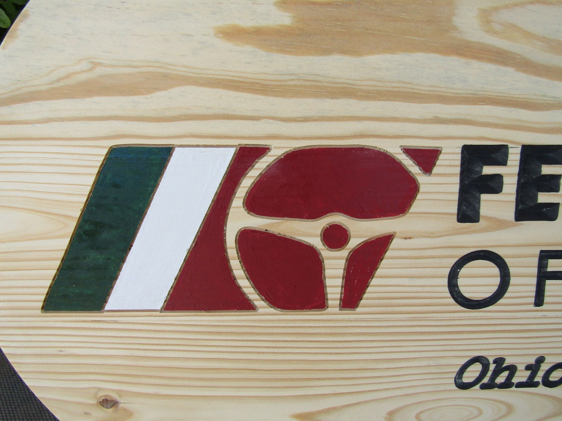 Automotive Car Club Vehicle Engraved Pine Color Filled Routed Sterring Wheel Logo Oval Large Handmade CNC Indoor Outdoor Commerical Signage