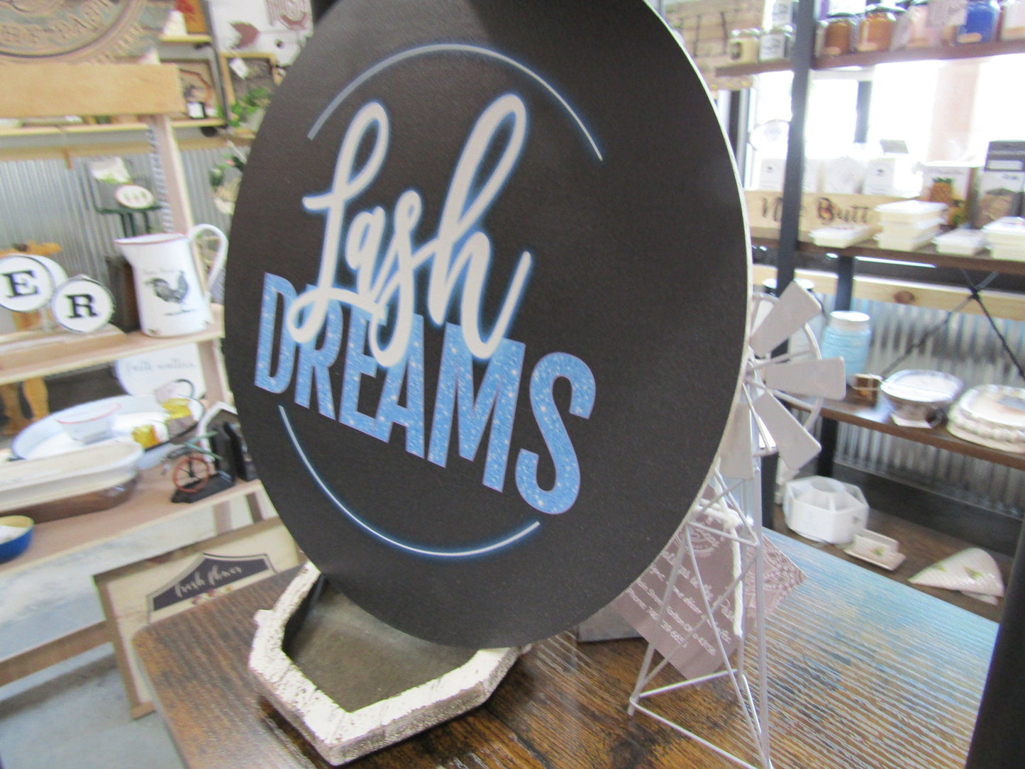 Small Business Custom Printed Wood Sign Eyelash Salon Eye Makeup Beautician Lashes Dreams Blue Neon Color Your Logo Personalized Door Hanger