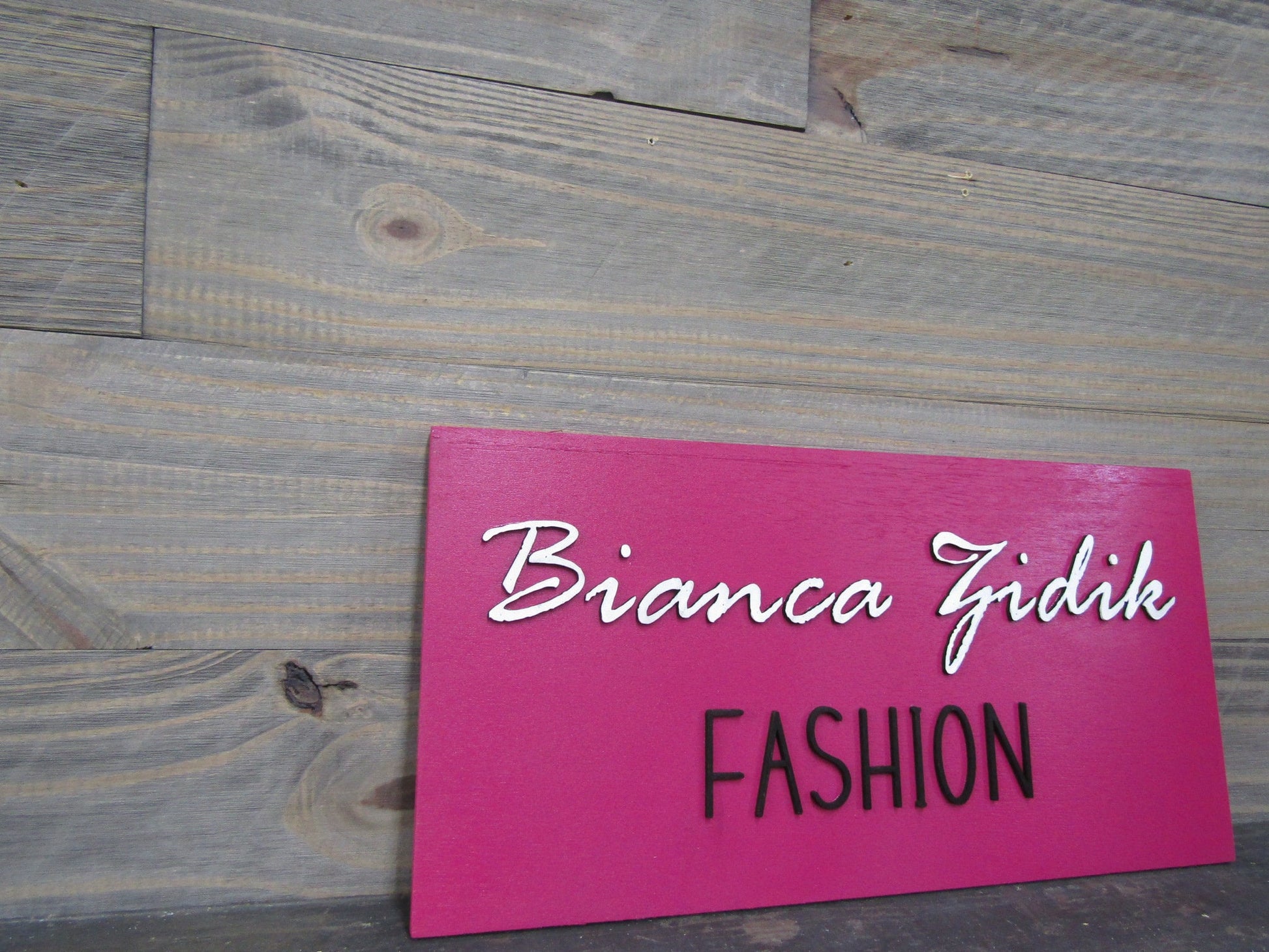 Fashion Boutique Store Hot Pink Unframed Commerical Signage 3D Raised Letters Company Name Personalized Wooden Sign Fashionista Customizable