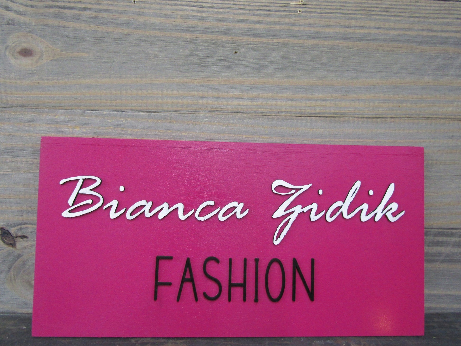 Fashion Boutique Store Hot Pink Unframed Commerical Signage 3D Raised Letters Company Name Personalized Wooden Sign Fashionista Customizable