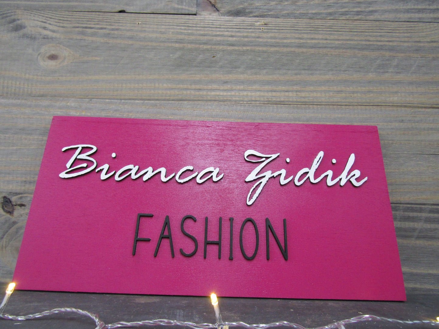 Fashion Boutique Store Hot Pink Unframed Commerical Signage 3D Raised Letters Company Name Personalized Wooden Sign Fashionista Customizable