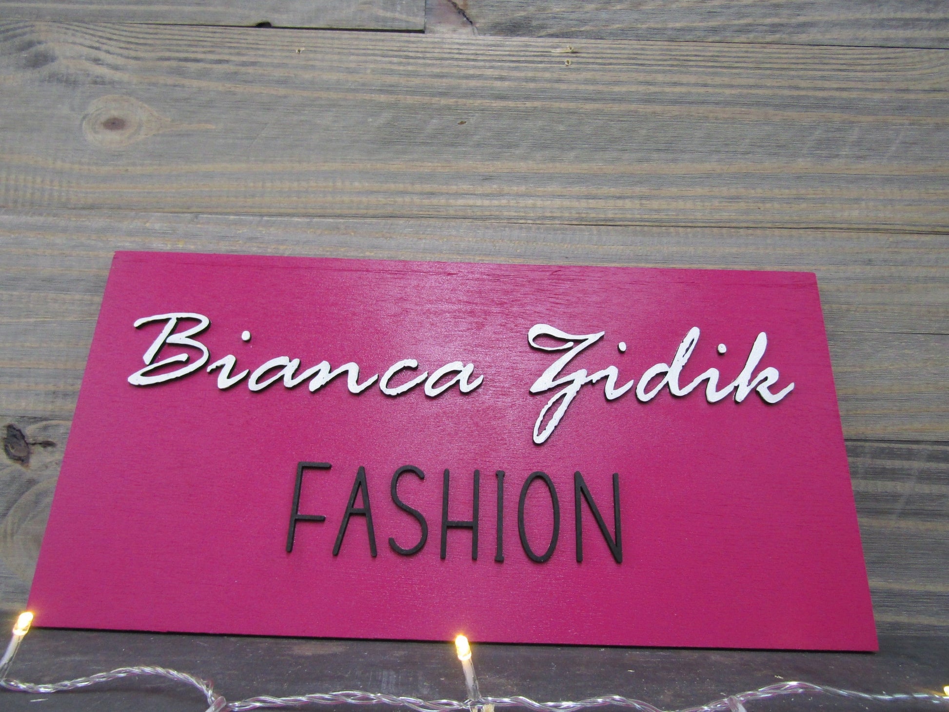 Fashion Boutique Store Hot Pink Unframed Commerical Signage 3D Raised Letters Company Name Personalized Wooden Sign Fashionista Customizable