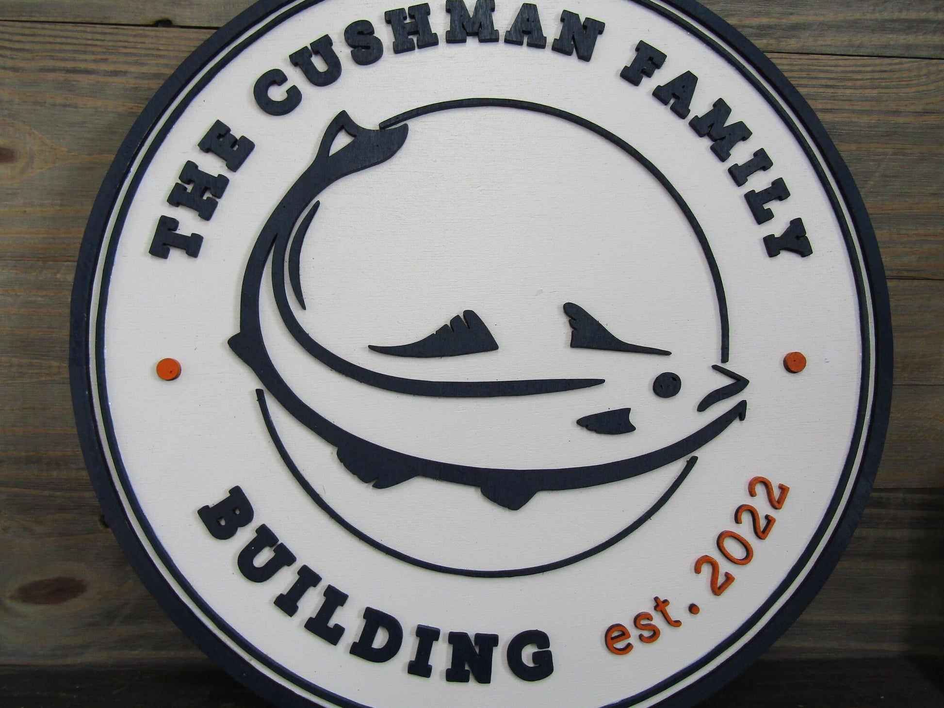 Custom Family Building Sign Personalized Customizable Fish Fisher Bait and Tackle Outdoorsman Signage Round Boating Dock Wooden Handmade