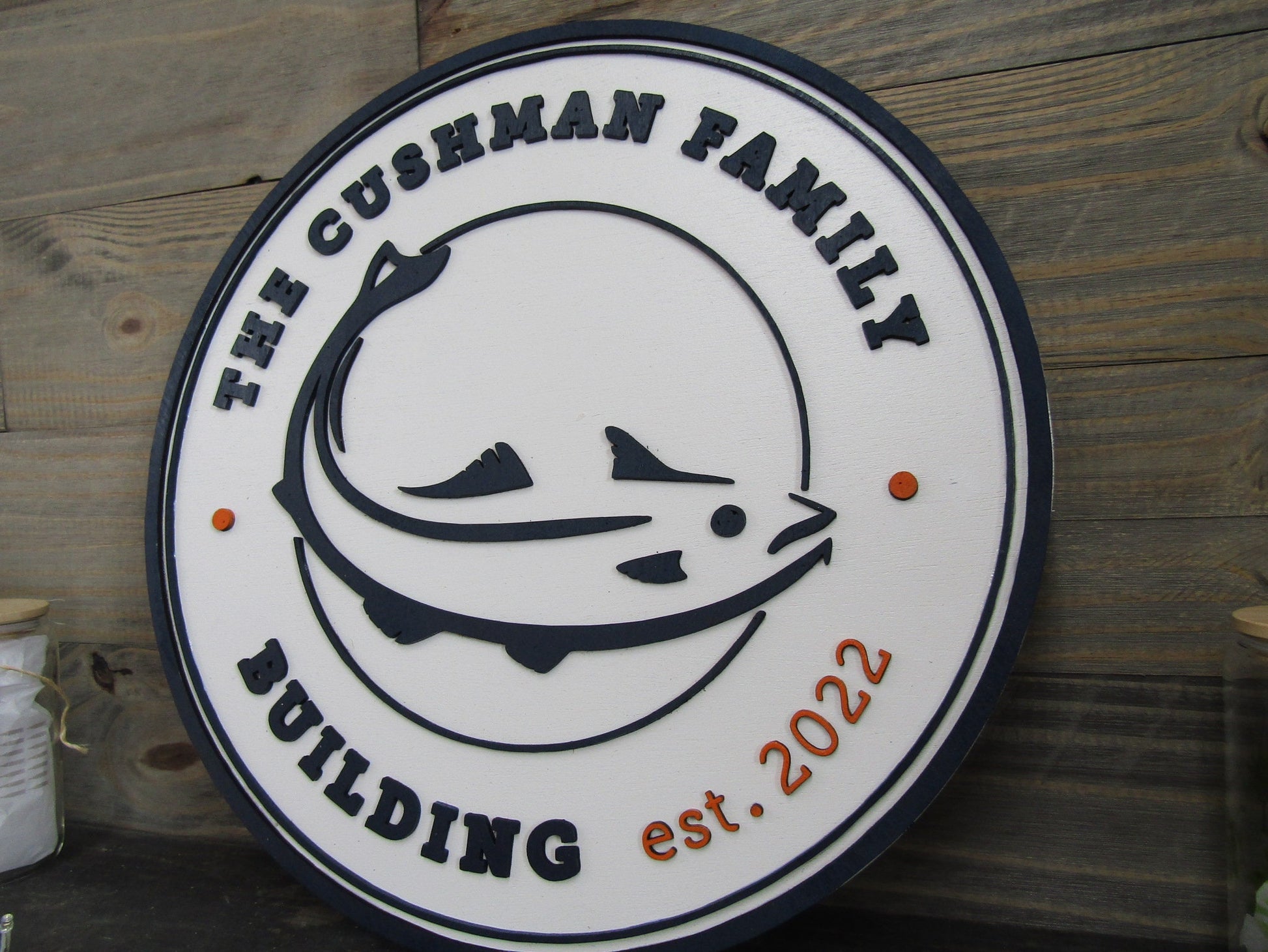 Custom Family Building Sign Personalized Customizable Fish Fisher Bait and Tackle Outdoorsman Signage Round Boating Dock Wooden Handmade
