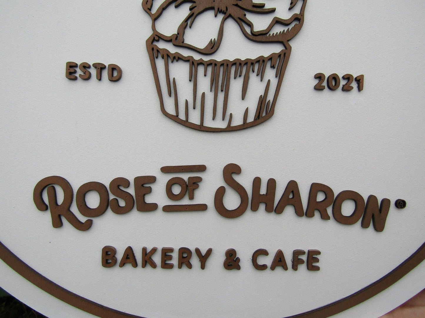 Custom Bakery And Cafe Sign Wooden Handmade Decor Cupcake Baker Rose of Sharon Your Logo Oval Commerical Signage Business Sign Restaurant