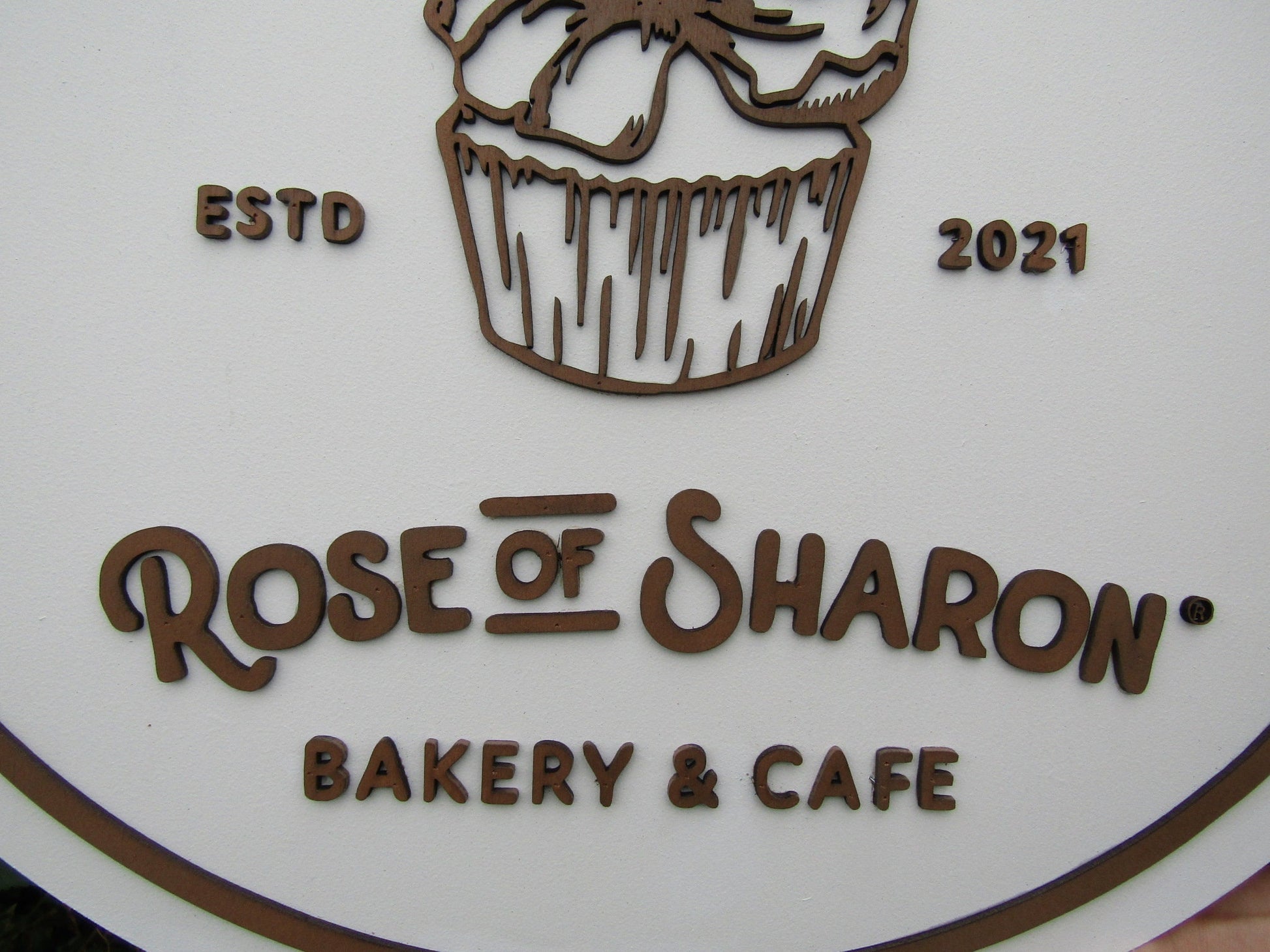 Custom Bakery And Cafe Sign Wooden Handmade Decor Cupcake Baker Rose of Sharon Your Logo Oval Commerical Signage Business Sign Restaurant