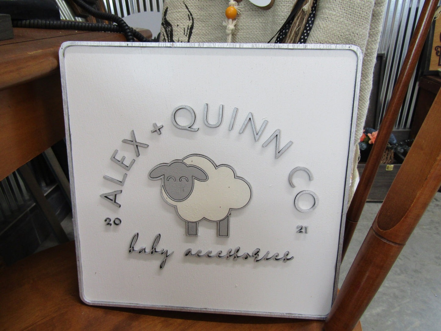 Custom Sign Square Business Commerical Signage Company Baby Lamb Sheep 3D Made to Order Co Store Front Small Shop Logo Wooden Handmade