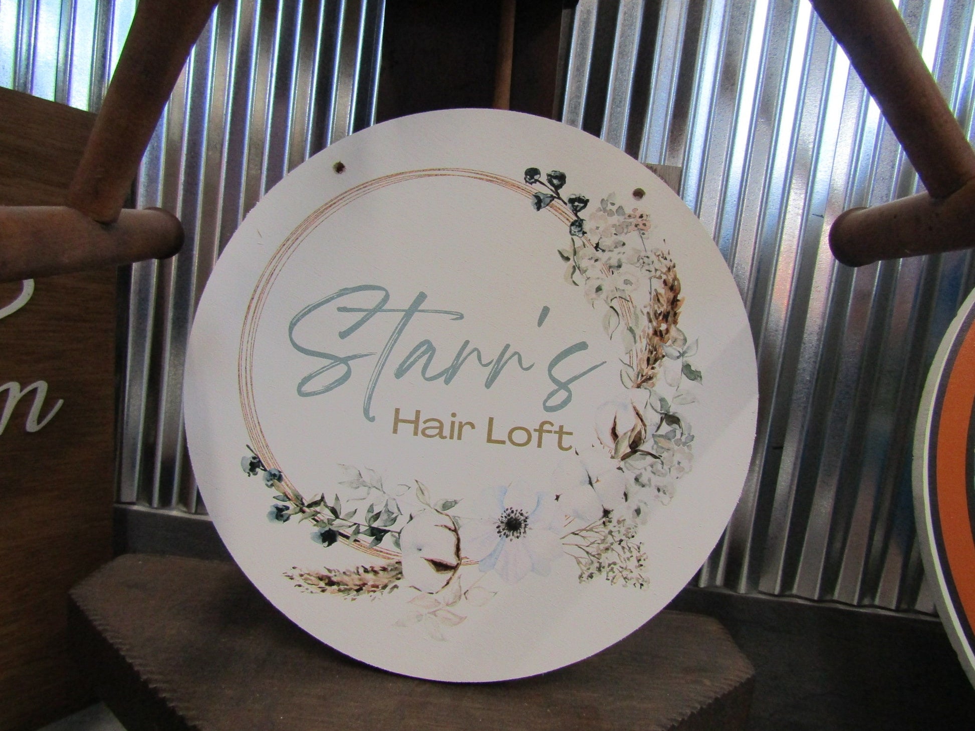 Custom Hairstylist Doorhanger Lightweight Loft Booth Sign Floral Border Printed In Color Your Logo Beauticain Salon Sign Commerical Signage