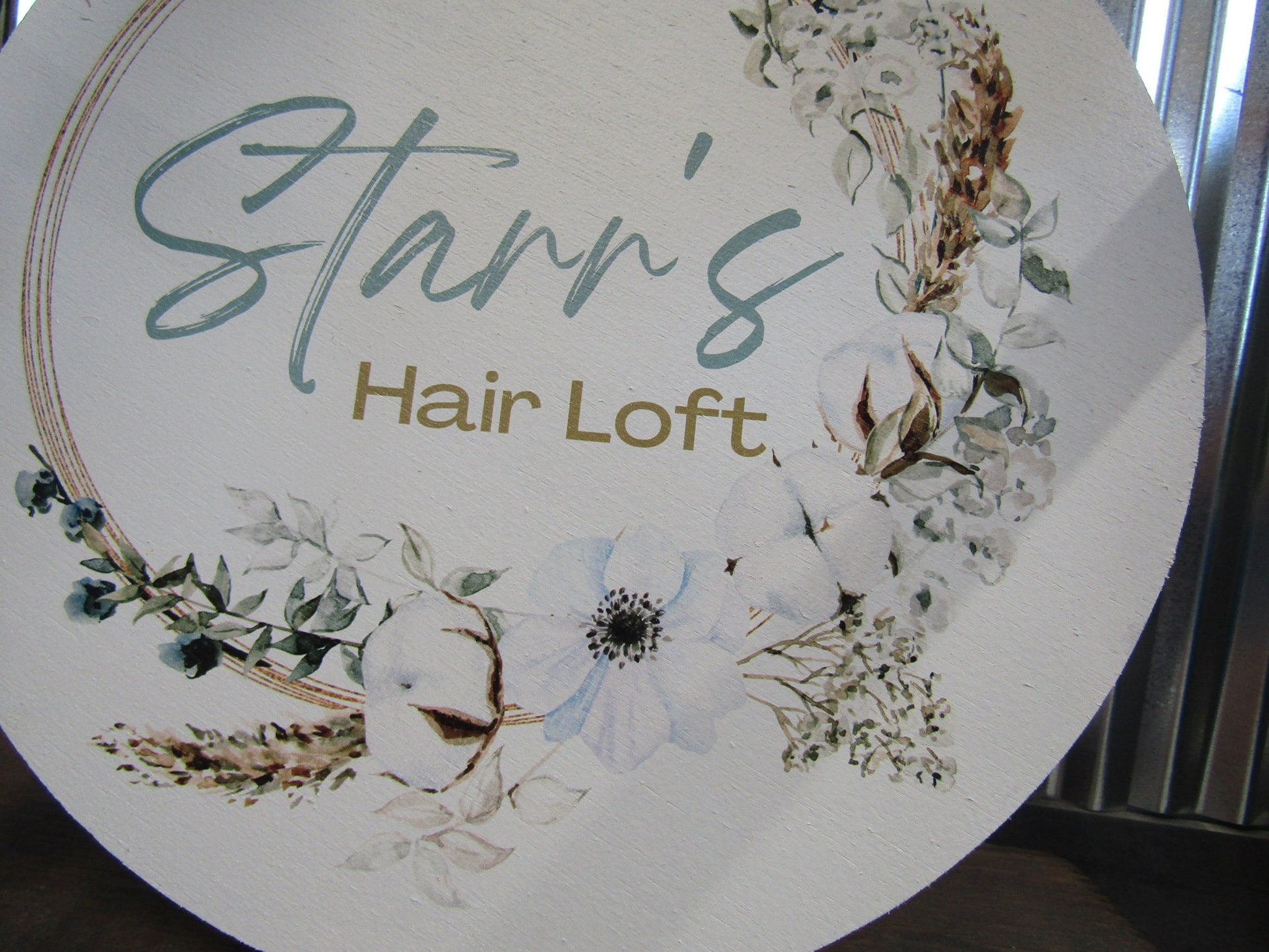 Custom Hairstylist Doorhanger Lightweight Loft Booth Sign Floral Border Printed In Color Your Logo Beauticain Salon Sign Commerical Signage