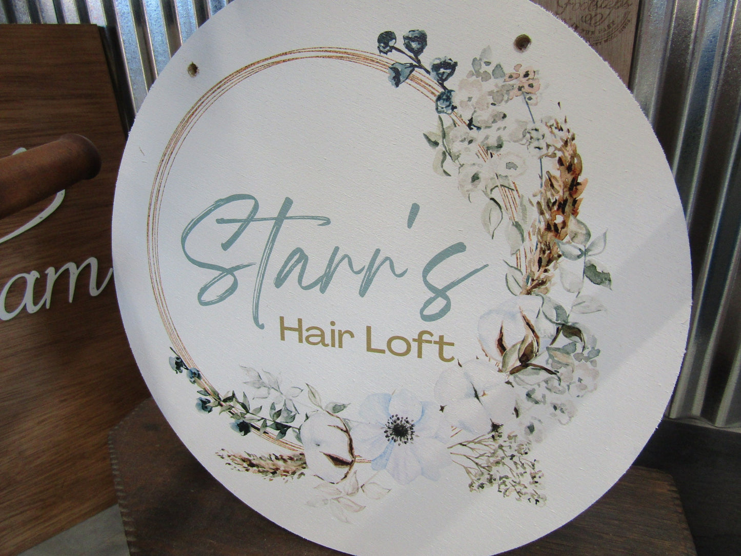 Custom Hairstylist Doorhanger Lightweight Loft Booth Sign Floral Border Printed In Color Your Logo Beauticain Salon Sign Commerical Signage
