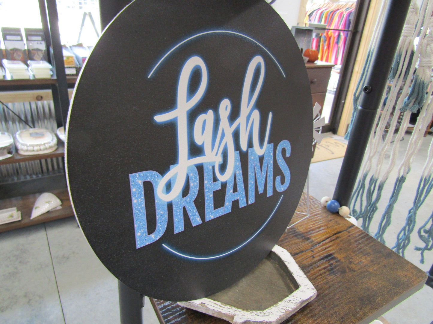 Small Business Custom Printed Wood Sign Eyelash Salon Eye Makeup Beautician Lashes Dreams Blue Neon Color Your Logo Personalized Door Hanger