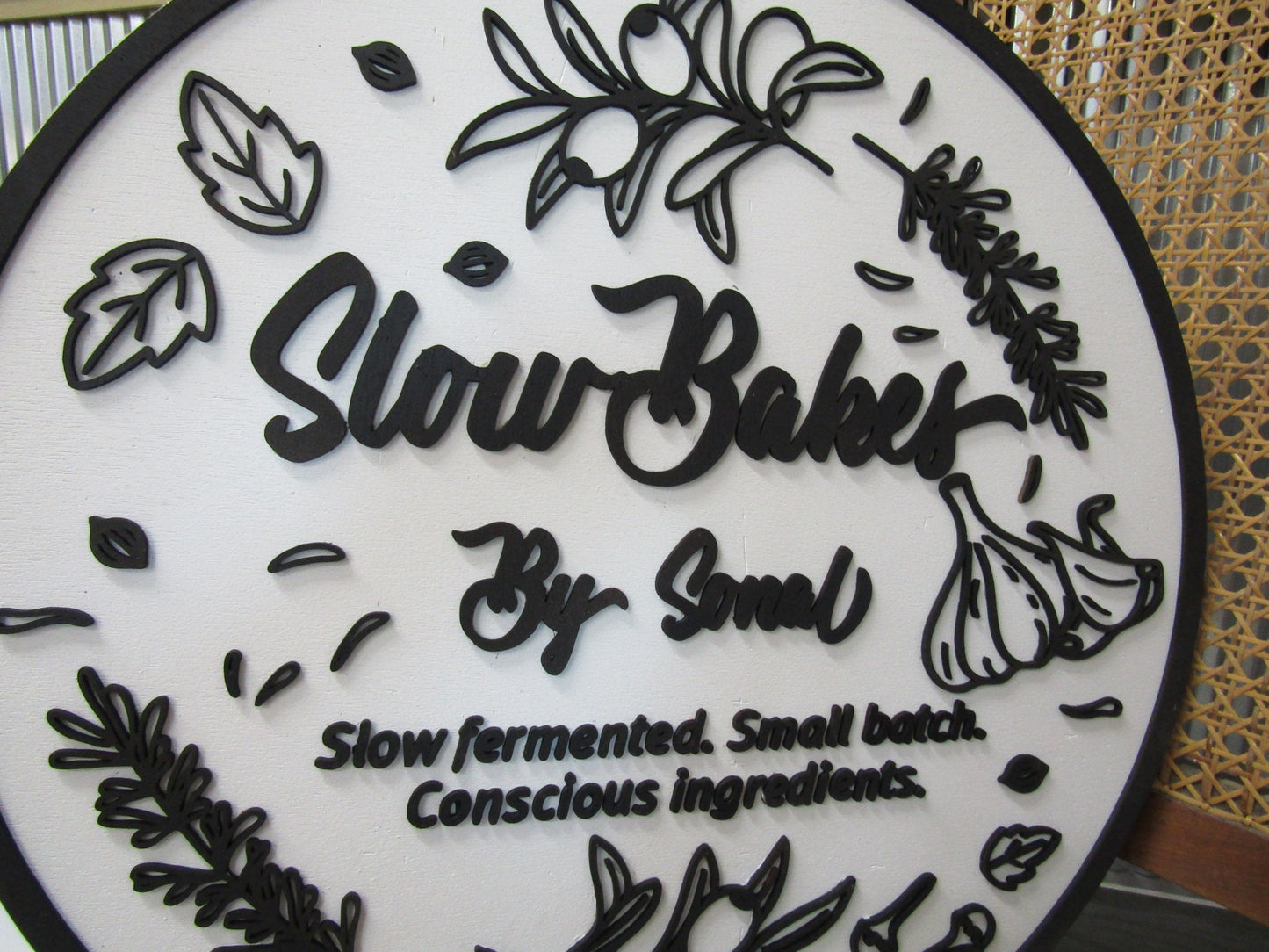 Custom Wood Sign Bakery Cut Out Round Sign Herbs Spices Small Batch Oven Sign Small Business Commerical Signage Personalized Logo Handmade