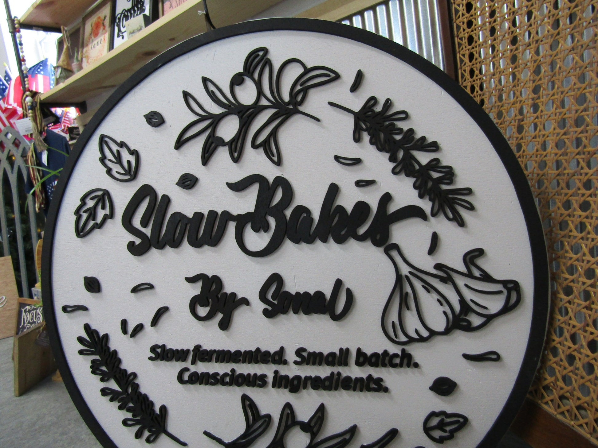 Custom Wood Sign Bakery Cut Out Round Sign Herbs Spices Small Batch Oven Sign Small Business Commerical Signage Personalized Logo Handmade