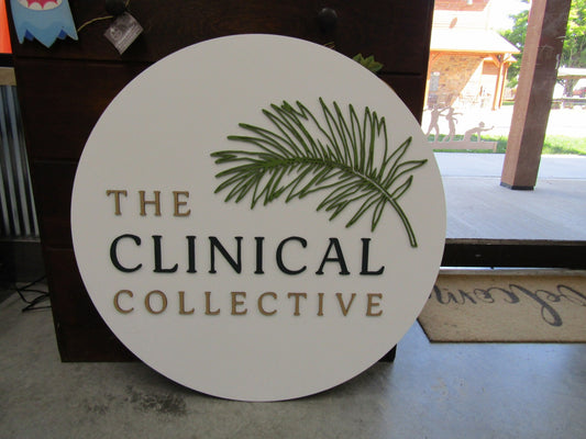 Personalized Commerical Custom Signage Clinic Palm Leaf Feather Care Center Round 3D Raised Wooden Sign Handmade Business Entrance Desk