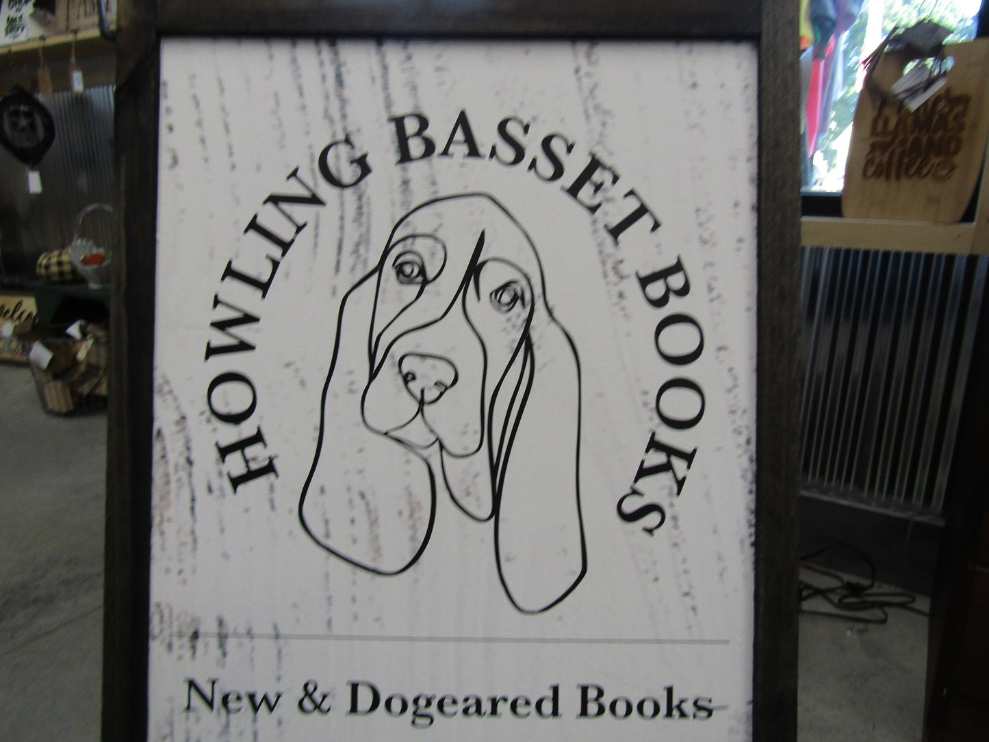 Custom Book Store Front Sign A frame Dog Basset Hound Freestanding Logo Personalized Business Commerical Signage Foldable Wooden Outdoor