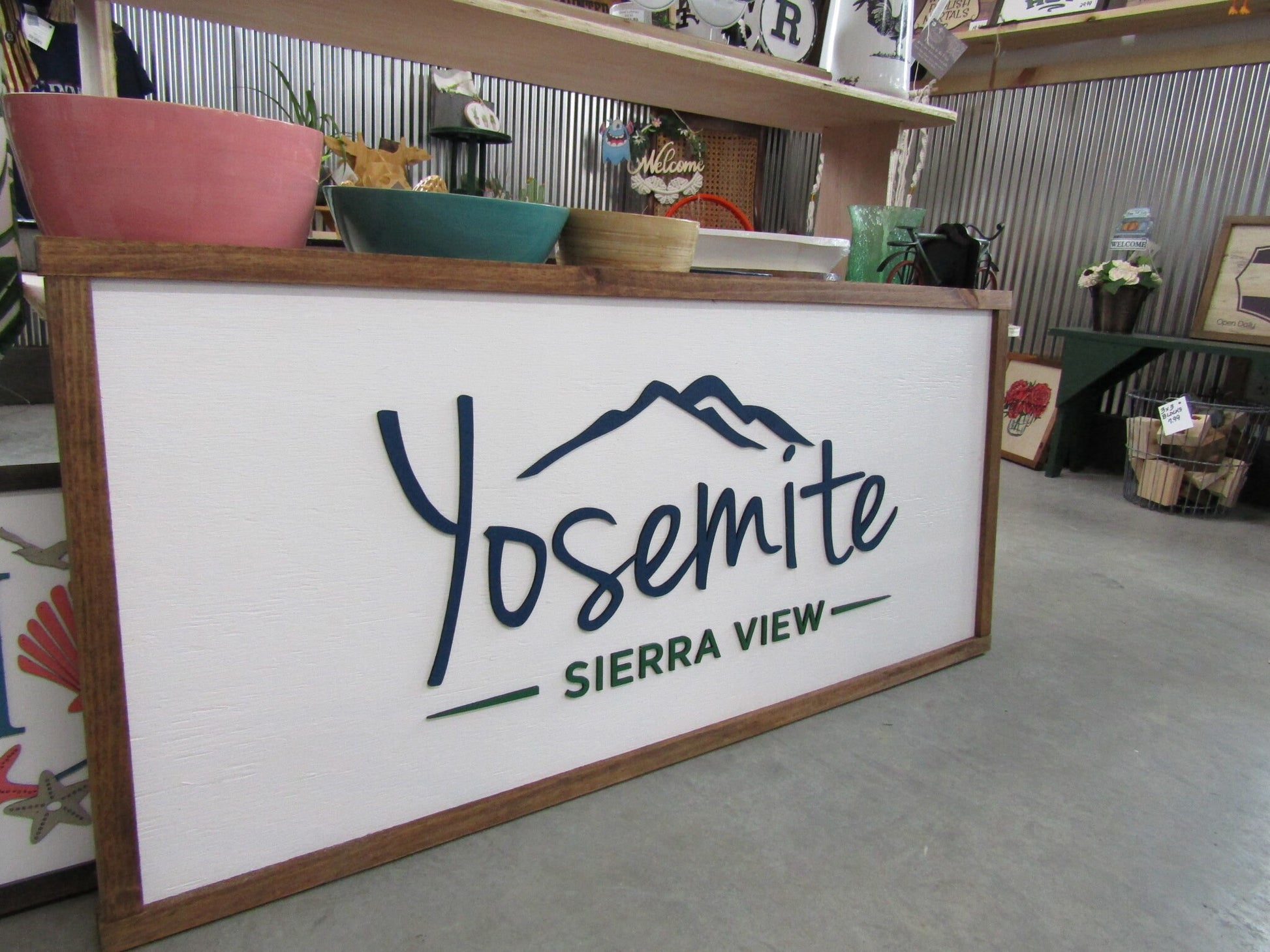 Large Custom Wood Business Sign Mountain Range Yosemite Country Club Signage Framed Raised Letters 3D Your Logo Personalized Made to Order