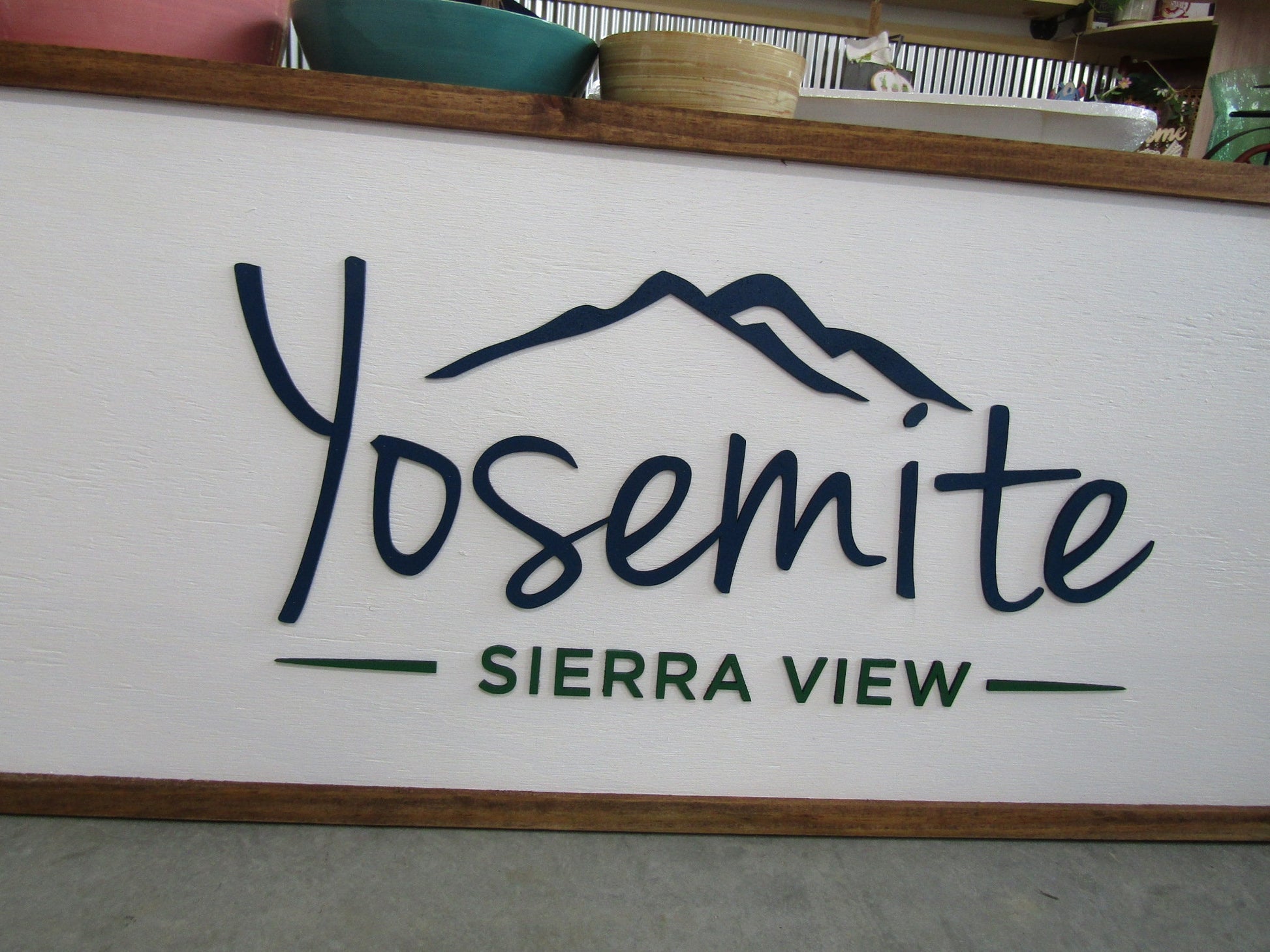 Large Custom Wood Business Sign Mountain Range Yosemite Country Club Signage Framed Raised Letters 3D Your Logo Personalized Made to Order