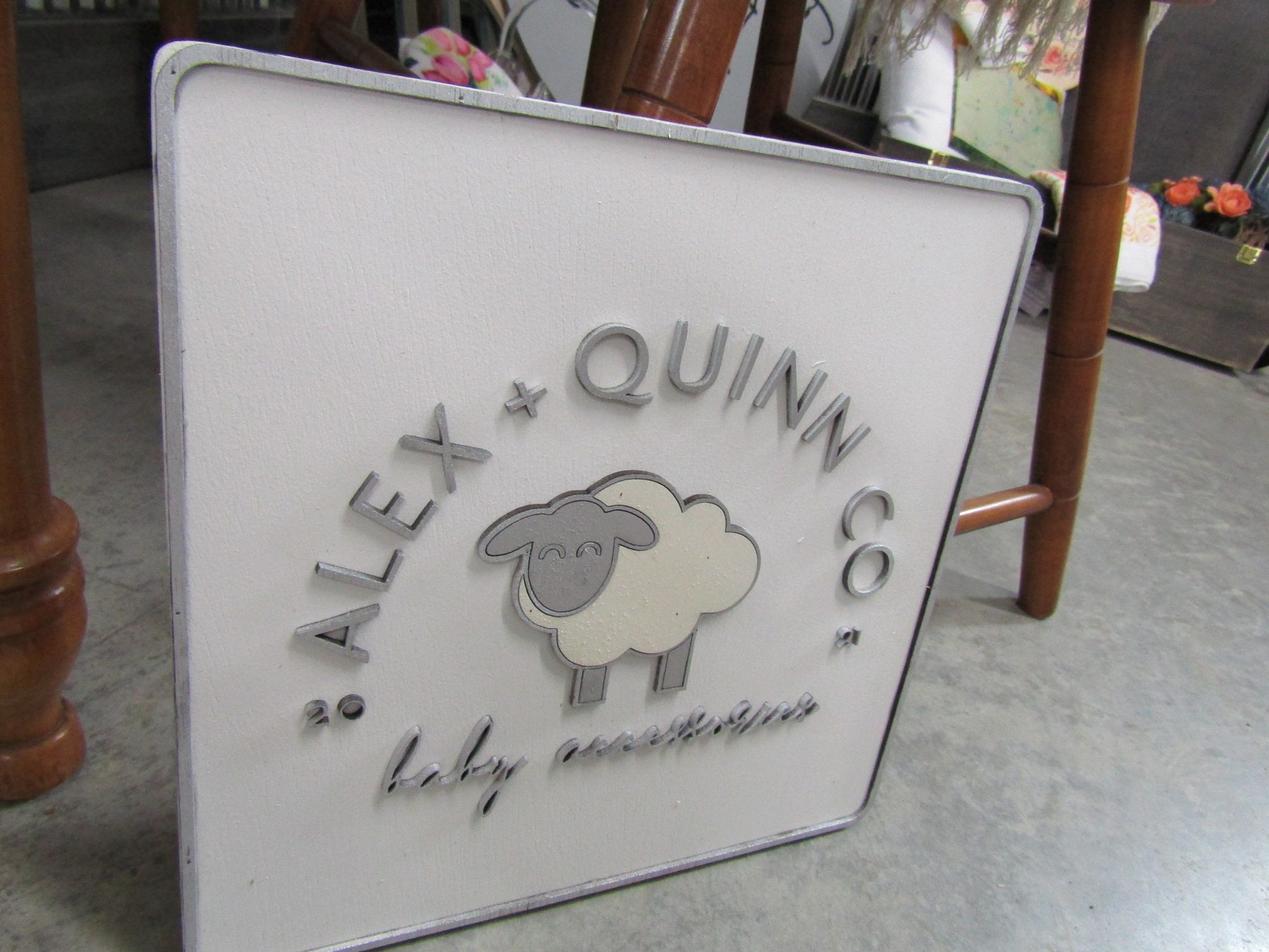 Custom Sign Square Business Commerical Signage Company Baby Lamb Sheep 3D Made to Order Co Store Front Small Shop Logo Wooden Handmade