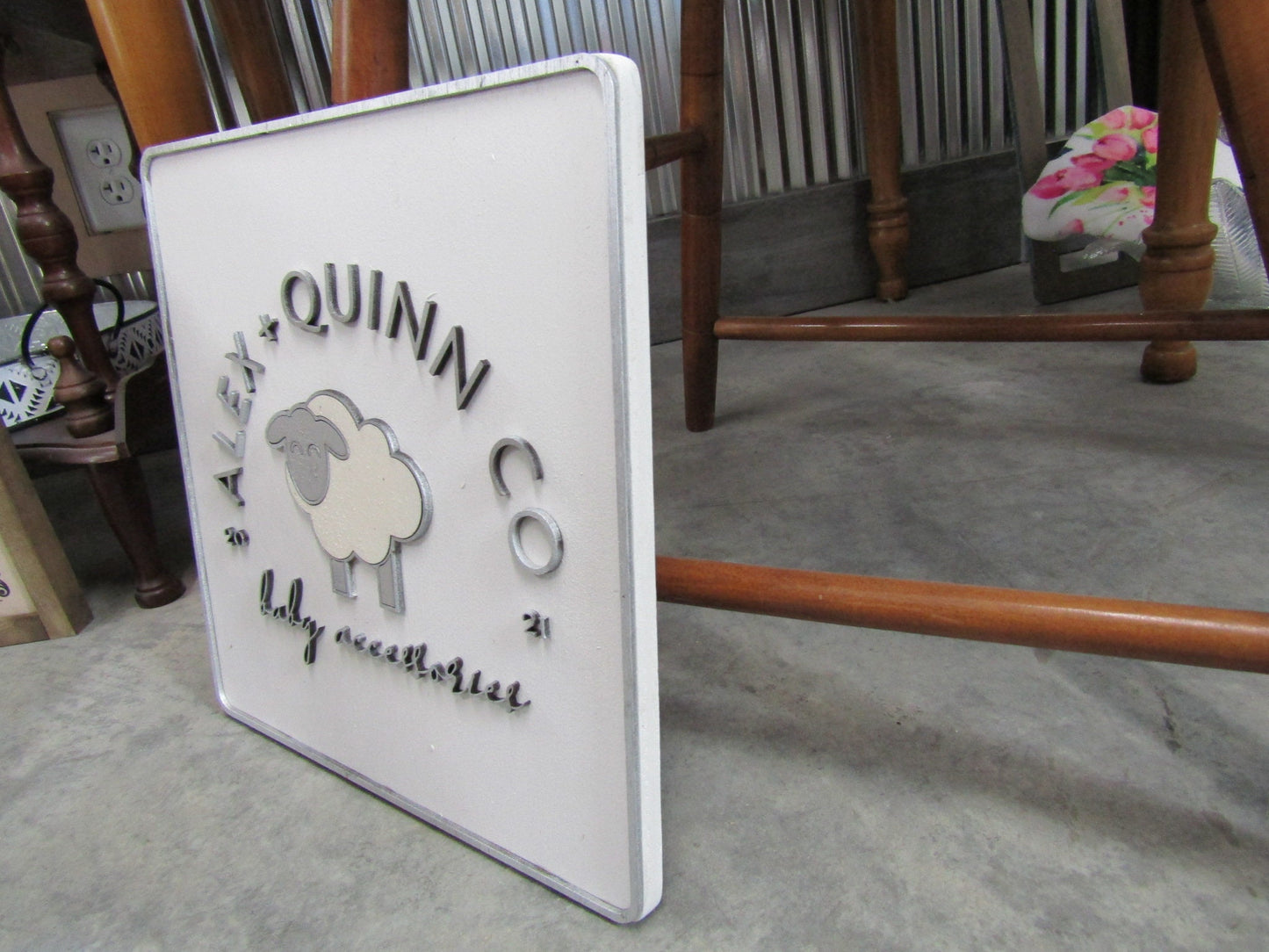 Custom Sign Square Business Commerical Signage Company Baby Lamb Sheep 3D Made to Order Co Store Front Small Shop Logo Wooden Handmade