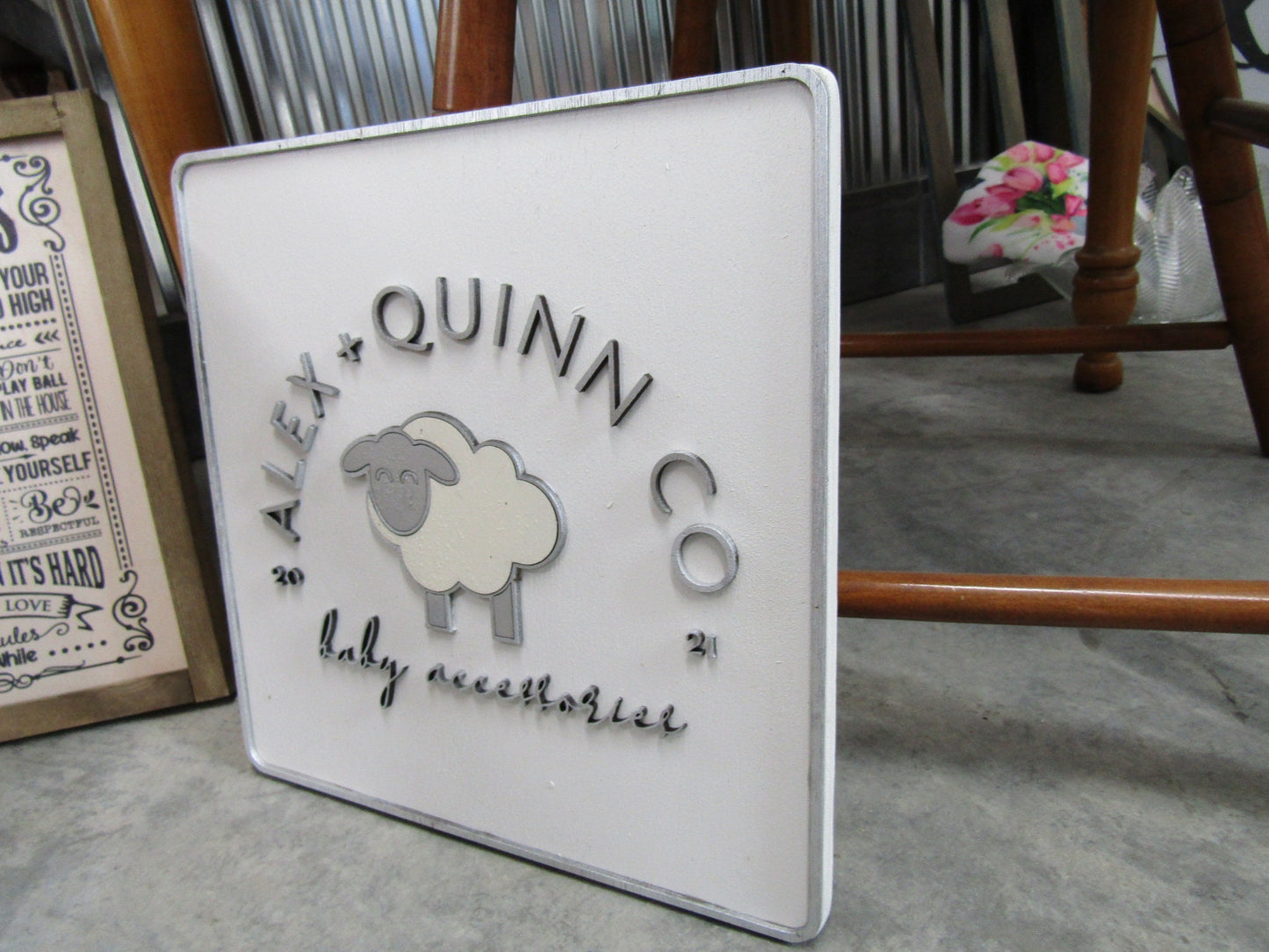 Custom Sign Square Business Commerical Signage Company Baby Lamb Sheep 3D Made to Order Co Store Front Small Shop Logo Wooden Handmade
