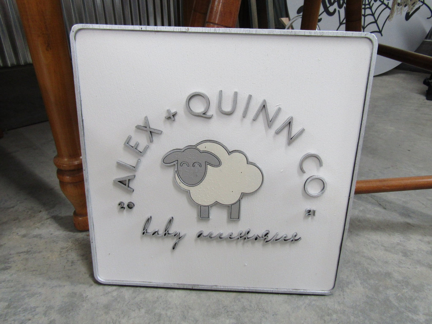 Custom Sign Square Business Commerical Signage Company Baby Lamb Sheep 3D Made to Order Co Store Front Small Shop Logo Wooden Handmade
