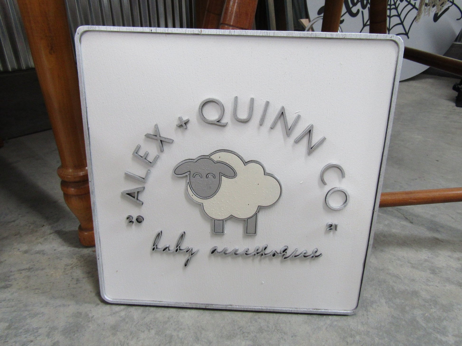 Custom Sign Square Business Commerical Signage Company Baby Lamb Sheep 3D Made to Order Co Store Front Small Shop Logo Wooden Handmade