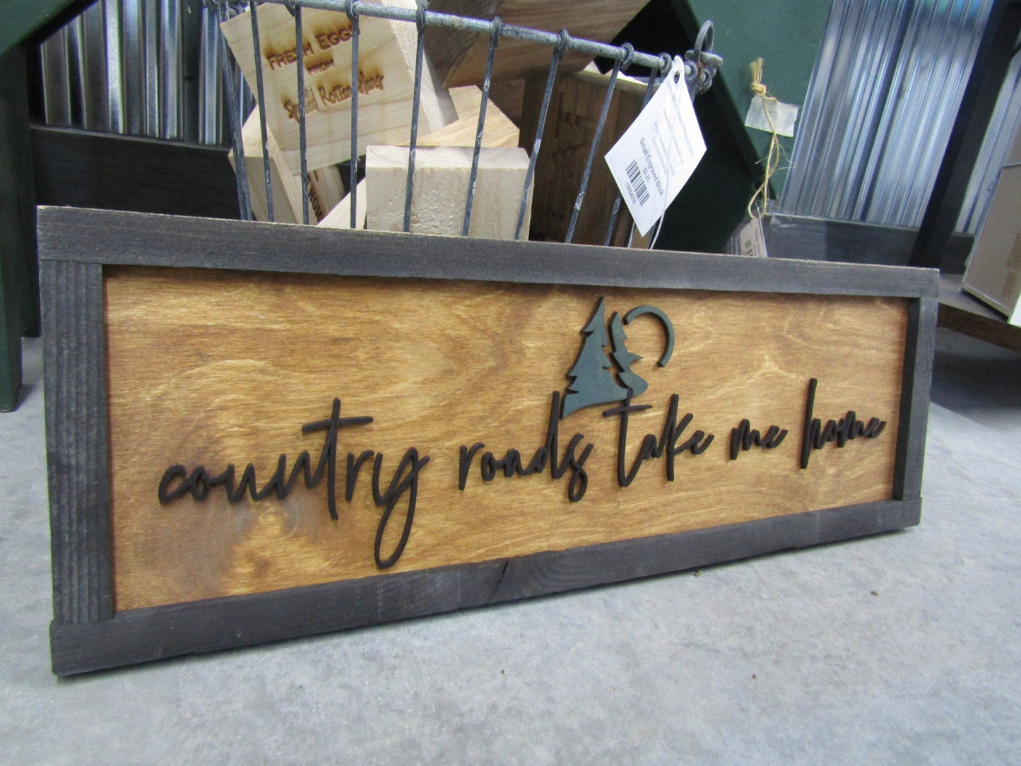Rustic Primitive Country Roads Take Me Home Music Country Living Farmhouse Camp Home Decor Wall Hanging Cute Pine Moon Land Handmade 3D Sign