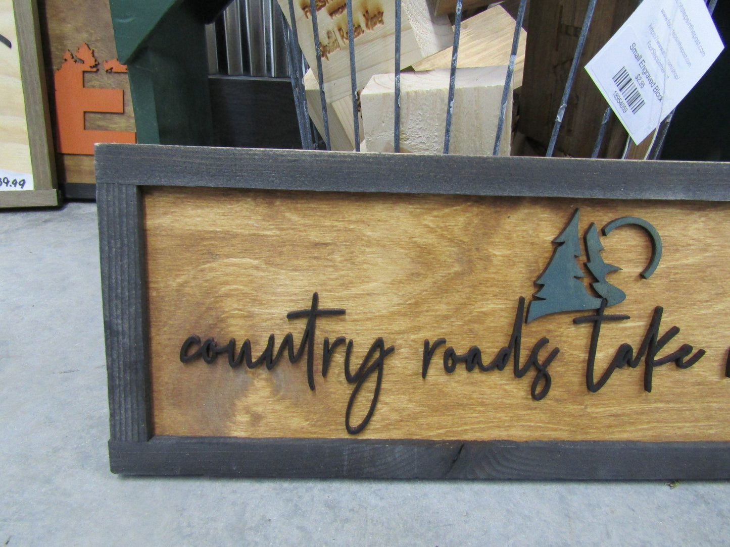 Rustic Primitive Country Roads Take Me Home Music Country Living Farmhouse Camp Home Decor Wall Hanging Cute Pine Moon Land Handmade 3D Sign