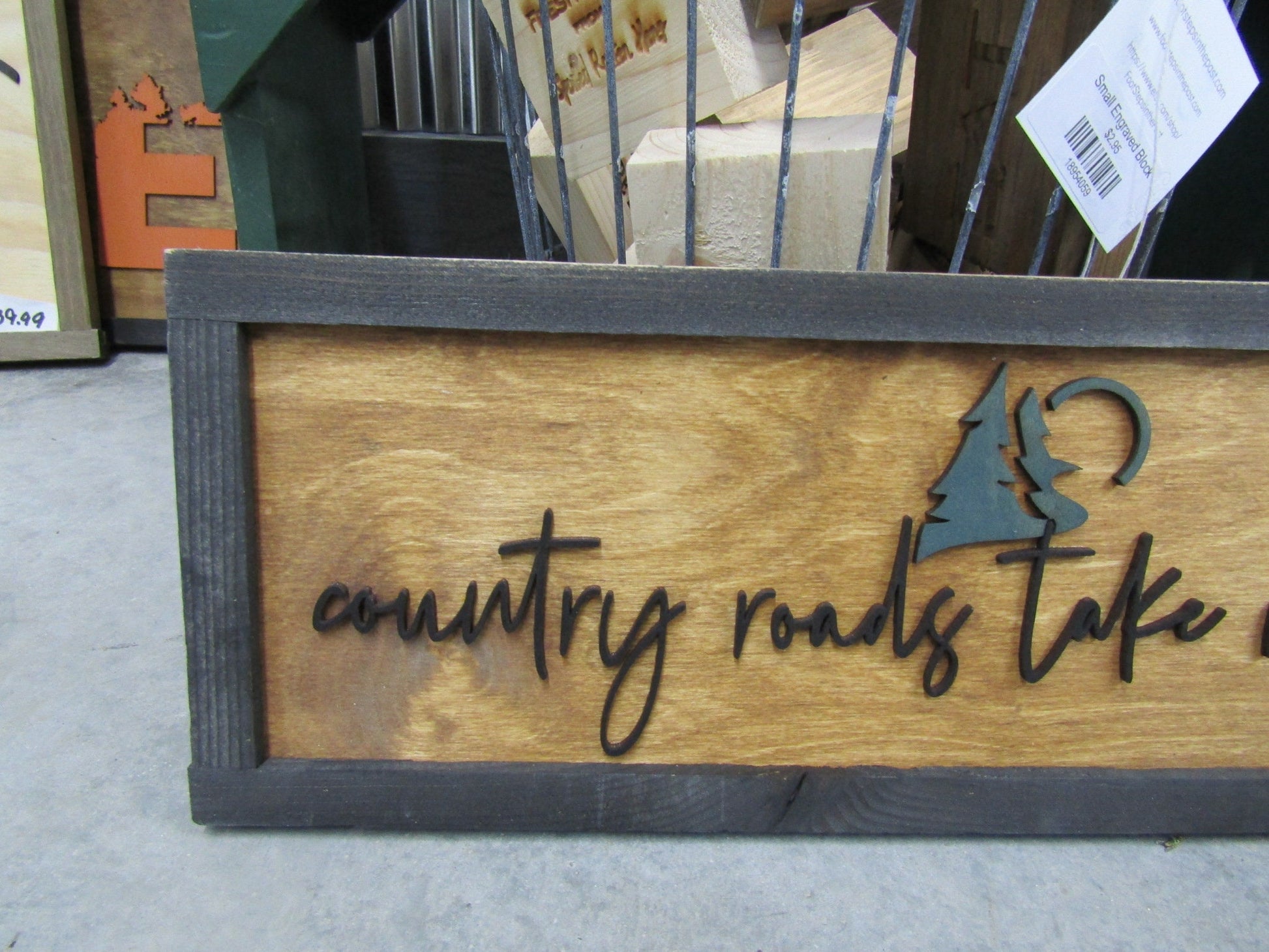 Rustic Primitive Country Roads Take Me Home Music Country Living Farmhouse Camp Home Decor Wall Hanging Cute Pine Moon Land Handmade 3D Sign