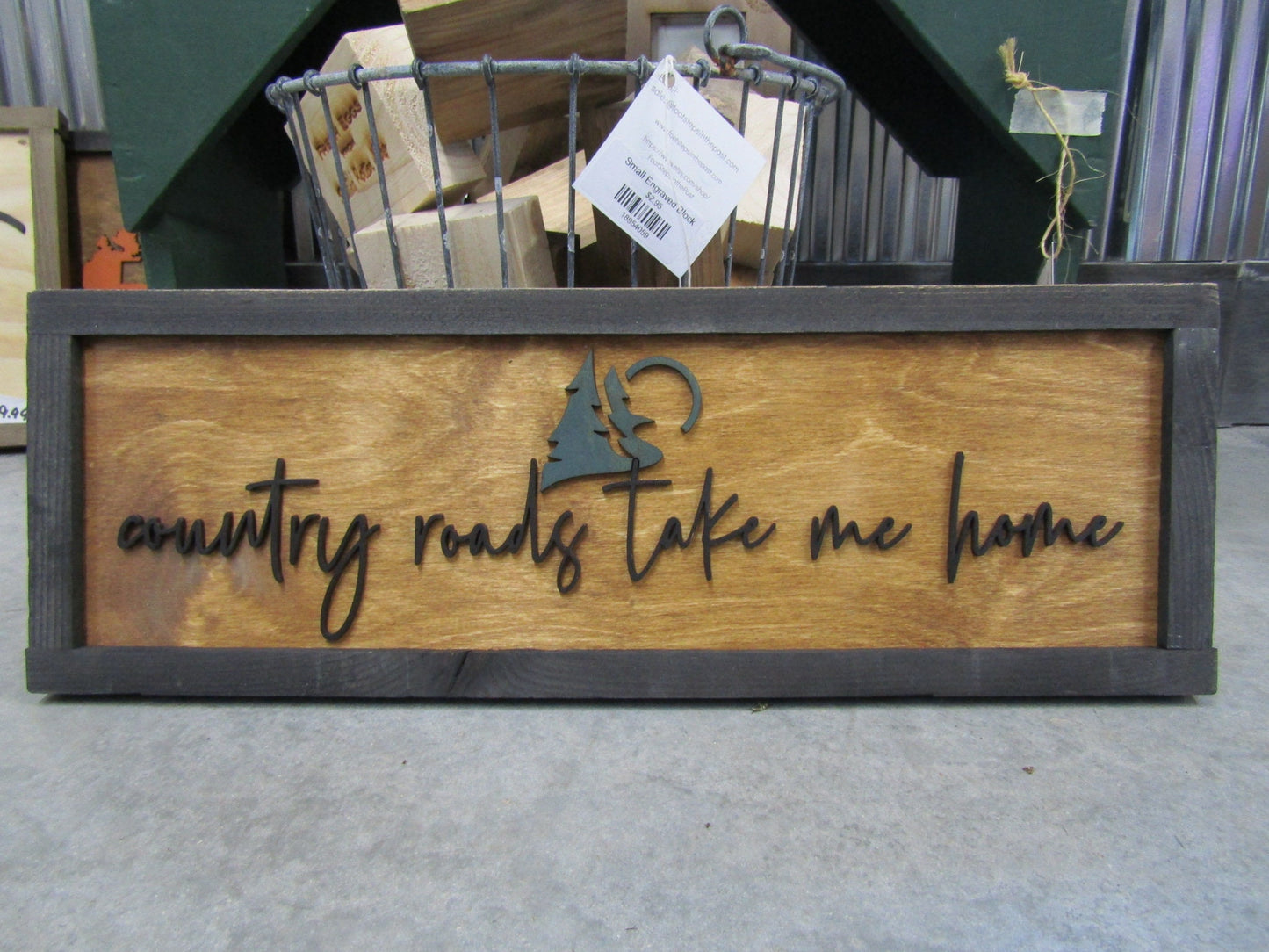 Rustic Primitive Country Roads Take Me Home Music Country Living Farmhouse Camp Home Decor Wall Hanging Cute Pine Moon Land Handmade 3D Sign