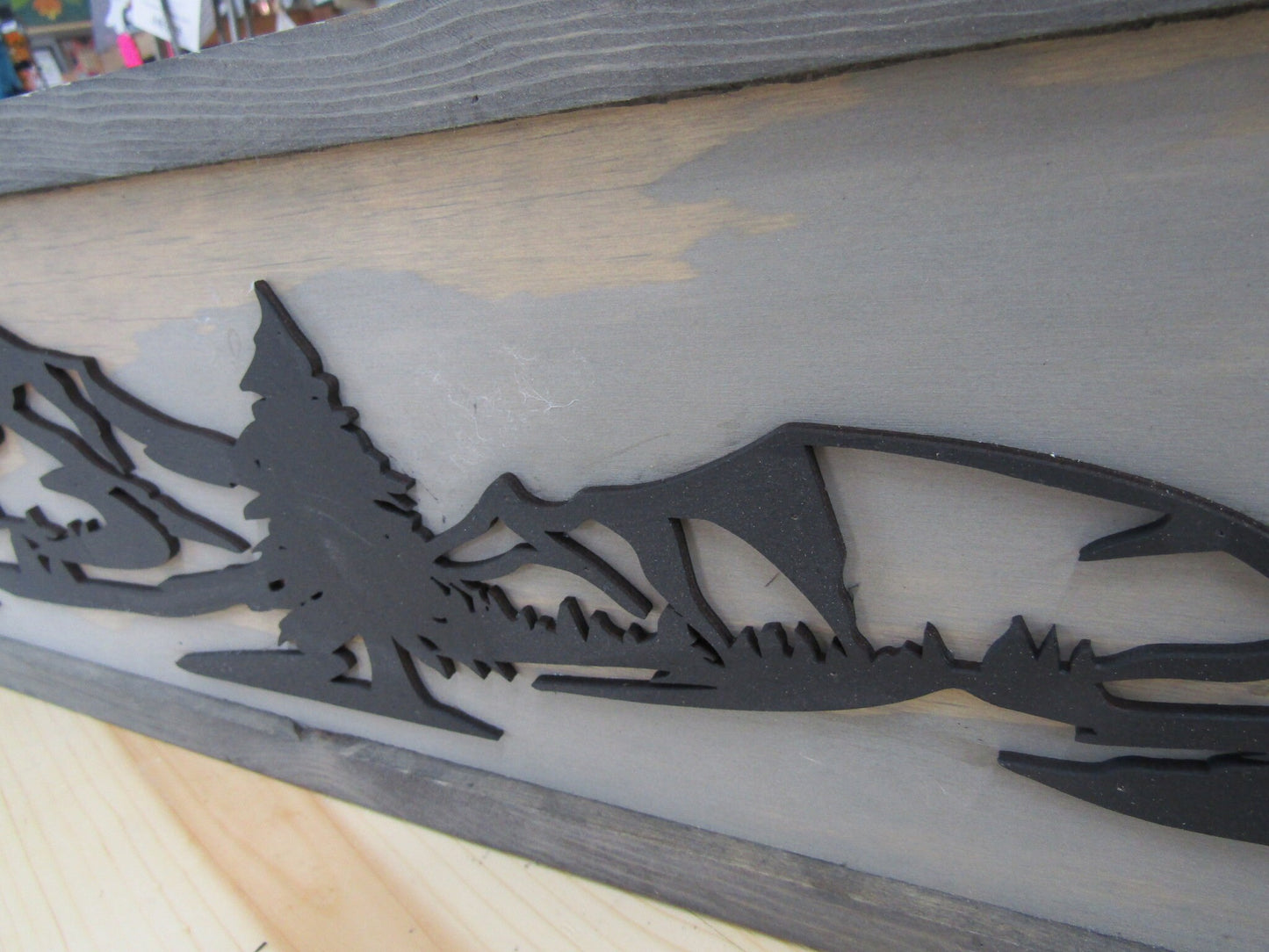 Beautiful handmade 3D laser cut sign for cabin, lake, house, rental property, Home decor, vacation home, campsite, ranch, etc. Perfect for a gift for Christmas, birthday, anniversary Hang it above the couch Mountain, River, Pine Tree, large, signage.