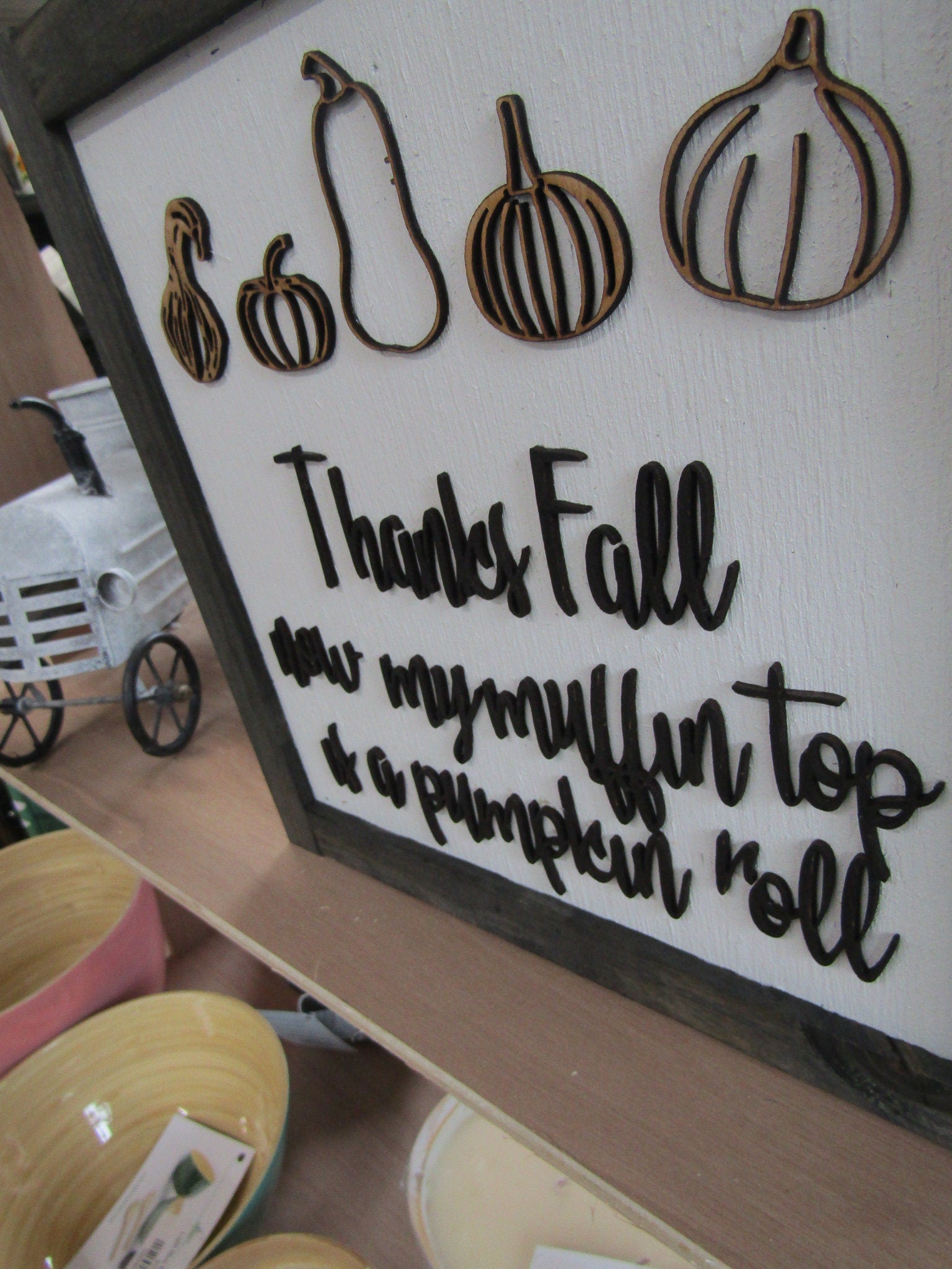 Thanks Fall Goofy Muffin Top Pumpkin Roll Pumpkins Gourds Autumn Handmade Decor Wall Hanging Funny Sarcastic Joke Seasonal Wooden Sign