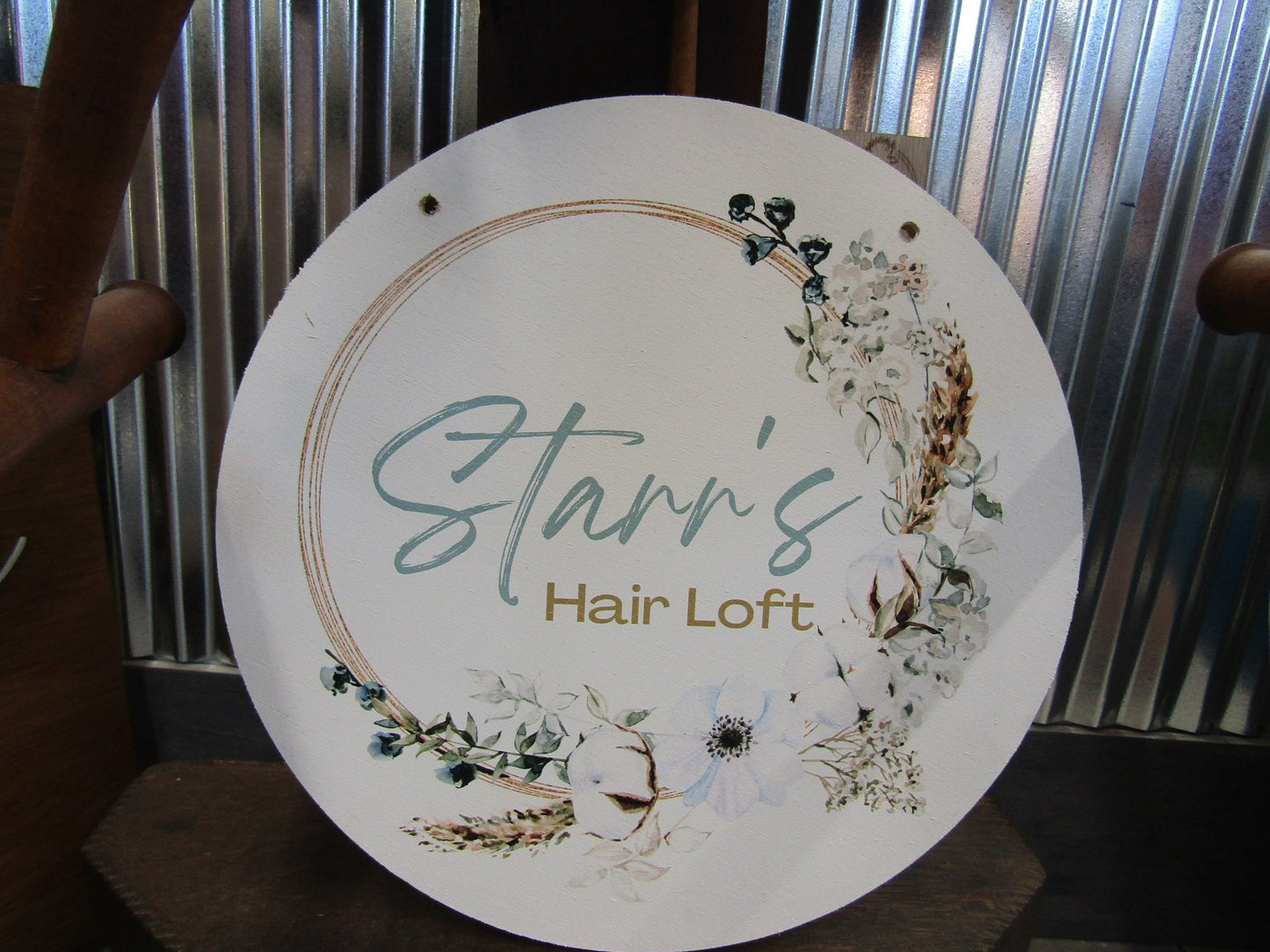 Custom Hairstylist Doorhanger Lightweight Loft Booth Sign Floral Border Printed In Color Your Logo Beauticain Salon Sign Commerical Signage