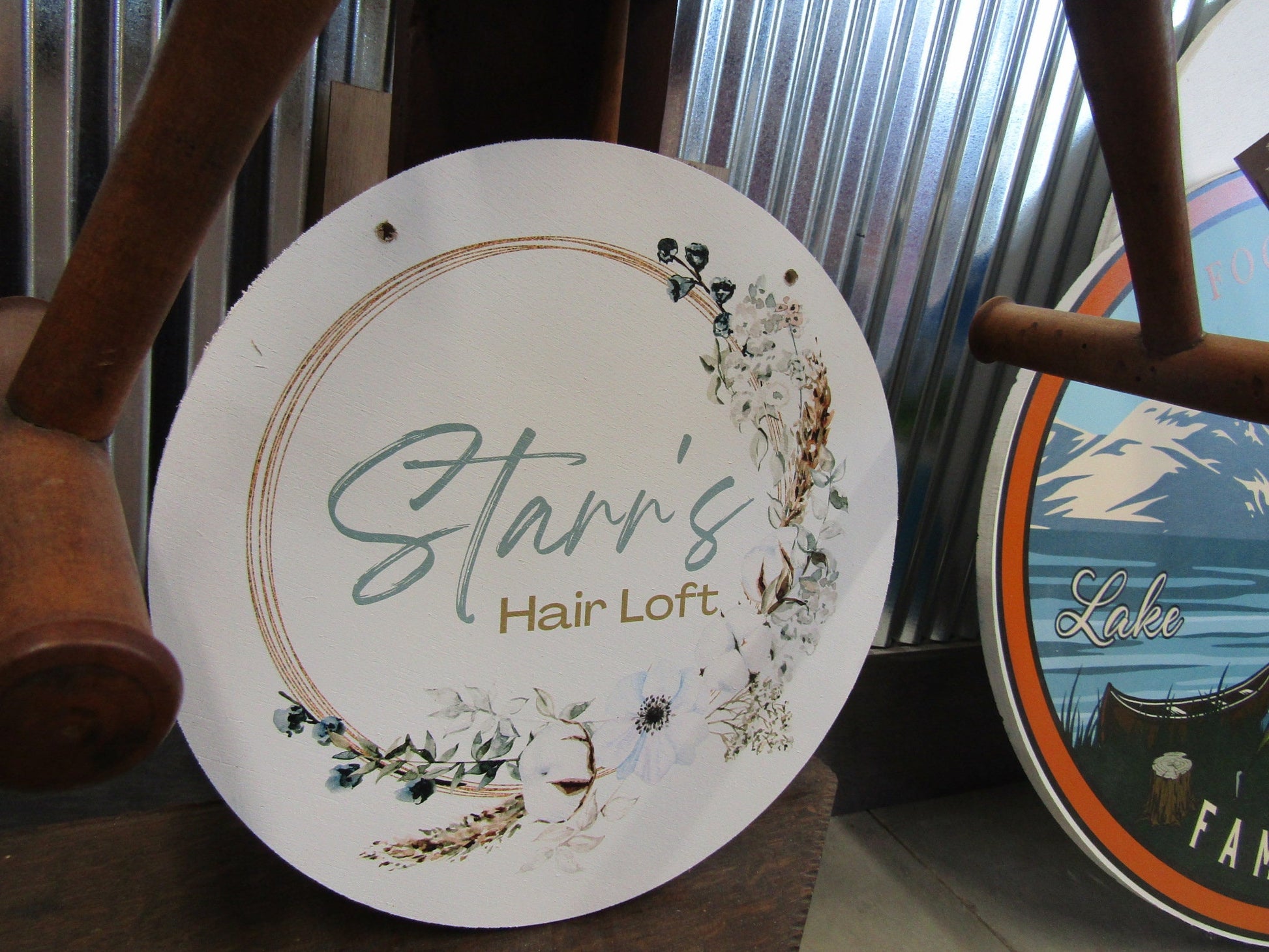 Custom Hairstylist Doorhanger Lightweight Loft Booth Sign Floral Border Printed In Color Your Logo Beauticain Salon Sign Commerical Signage