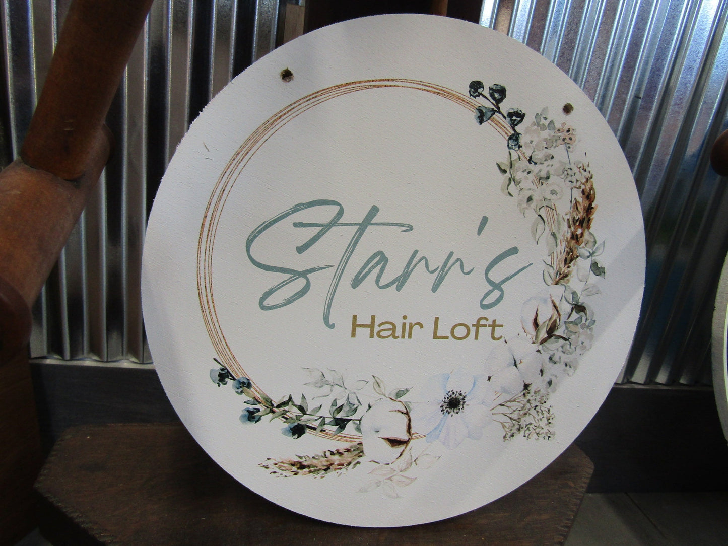 Custom Hairstylist Doorhanger Lightweight Loft Booth Sign Floral Border Printed In Color Your Logo Beauticain Salon Sign Commerical Signage
