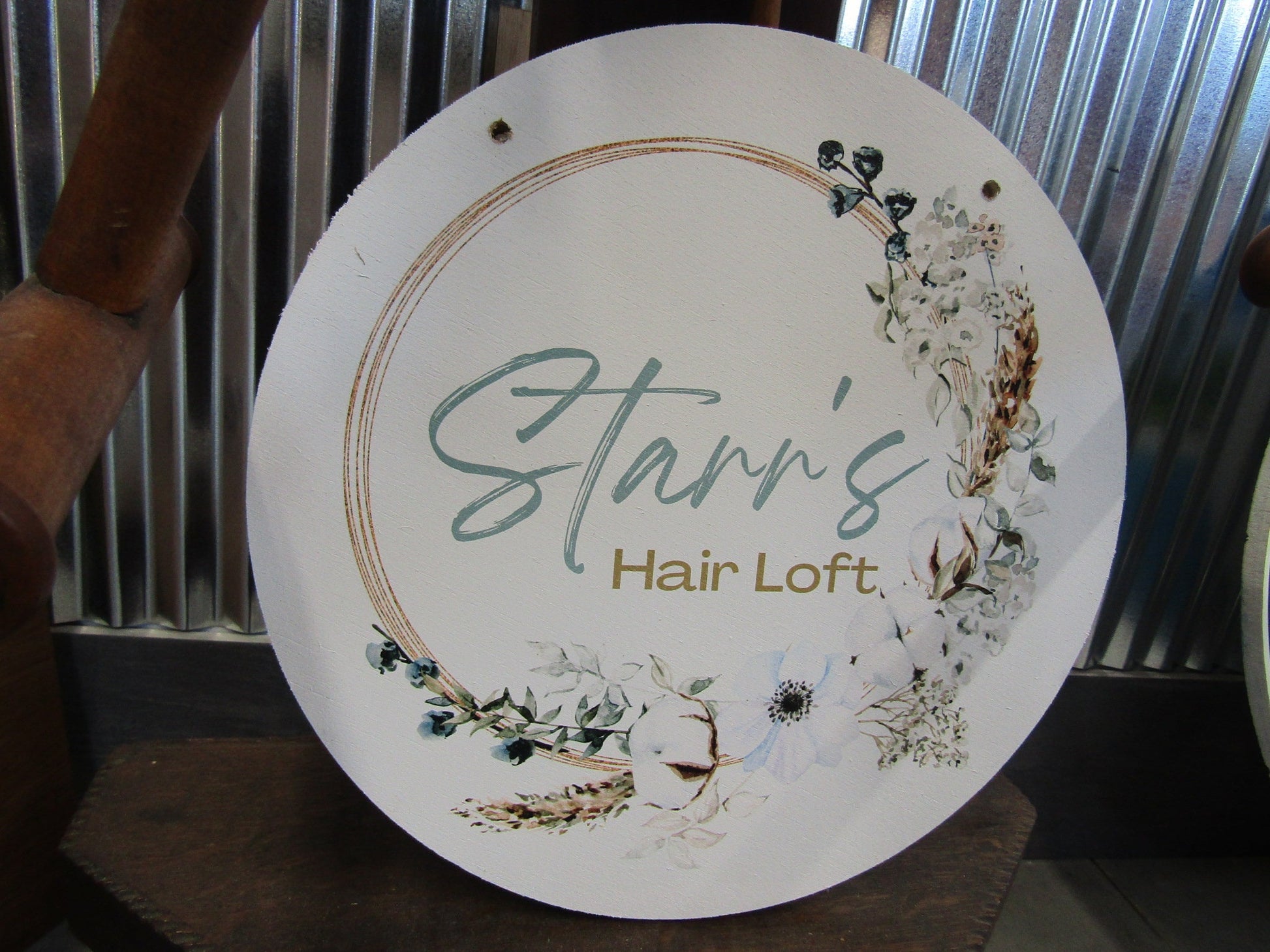 Custom Hairstylist Doorhanger Lightweight Loft Booth Sign Floral Border Printed In Color Your Logo Beauticain Salon Sign Commerical Signage
