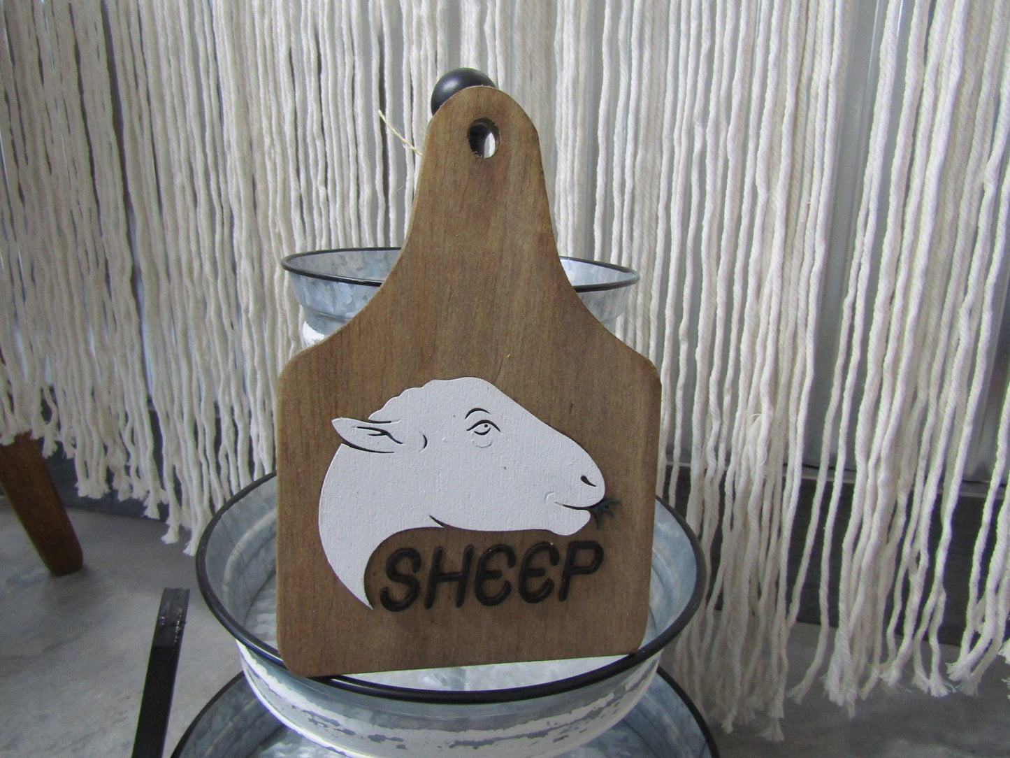 Sheep Farm Animal Wooden Ear Tag Teir Tray Decor Farmhouse Decor Wood Small Rustic Country Style Decoration Livestock Kitchen