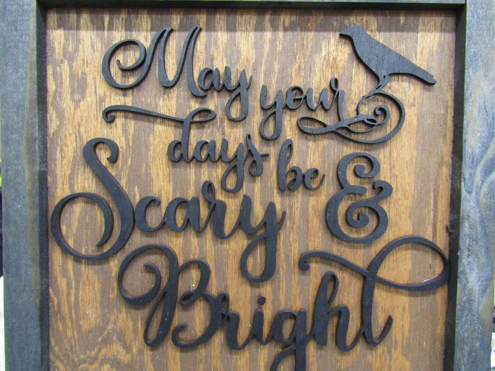 Wooden Handmade Halloween Decor Crow Scary And Bright May your Days Spooky Fall Autum 3D Scroll Cursive Wall Art Haunted Cute