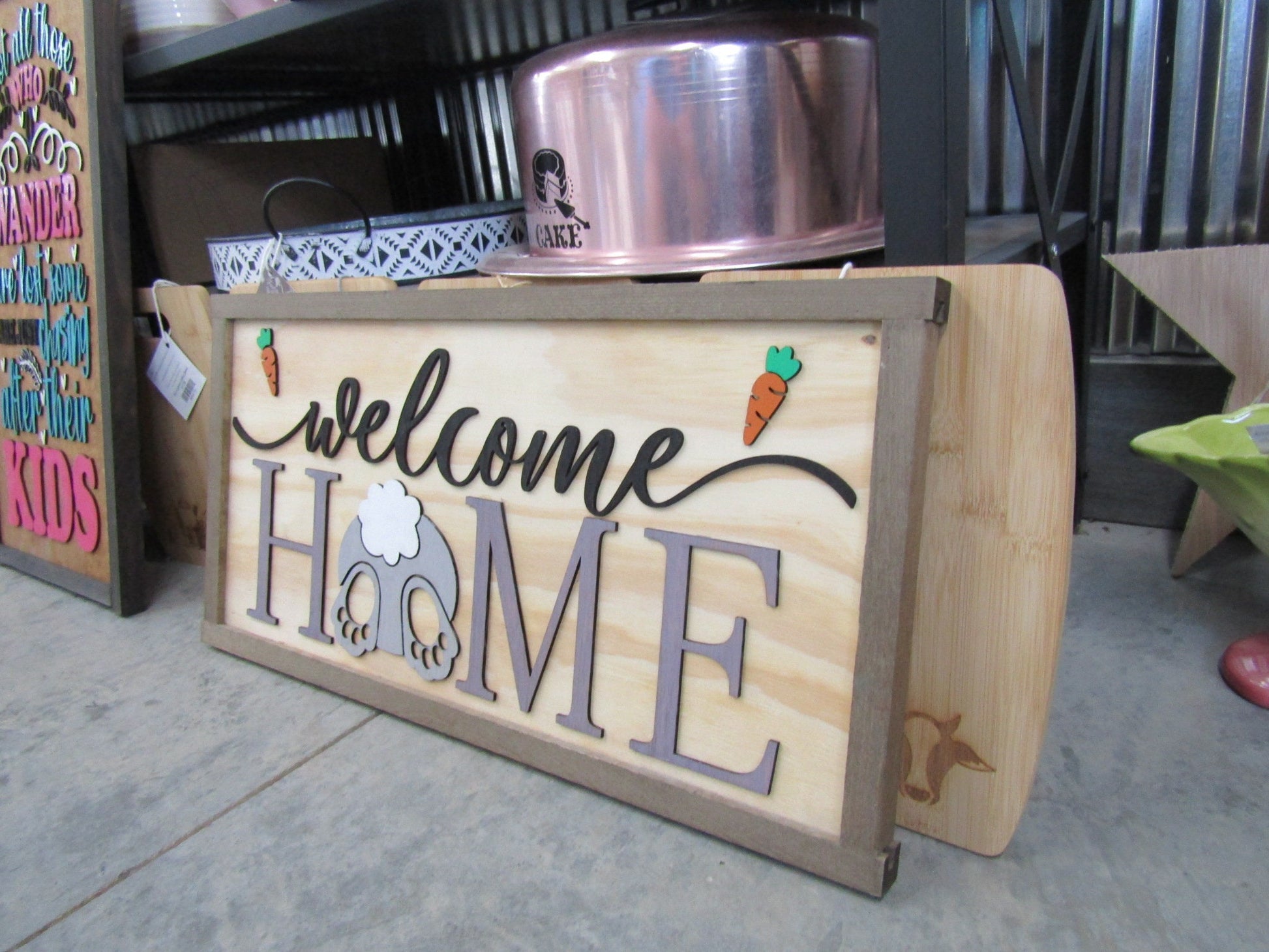 Easter Spring Welcome Home Bunny Butt Rabbit Feet Carrots Cute Decor Welcome Sign Greeting Farm Furry Friend Handmade 3D Wood Sign
