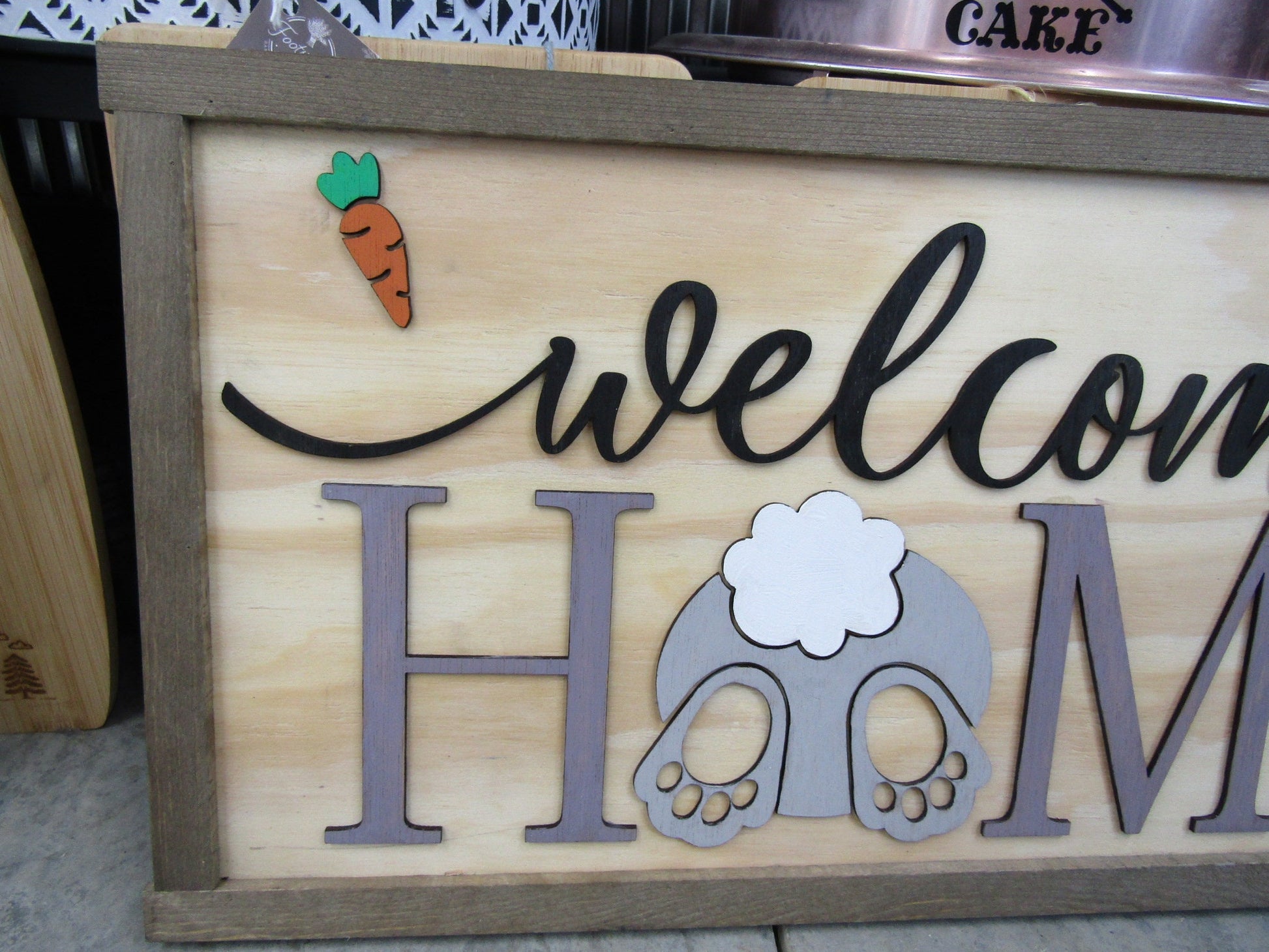 Easter Spring Welcome Home Bunny Butt Rabbit Feet Carrots Cute Decor Welcome Sign Greeting Farm Furry Friend Handmade 3D Wood Sign
