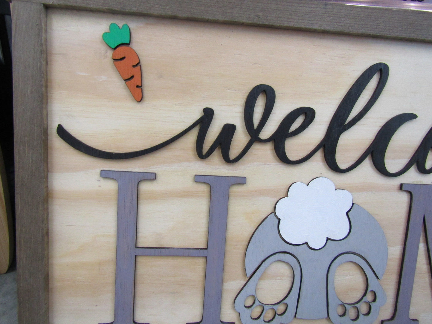 Easter Spring Welcome Home Bunny Butt Rabbit Feet Carrots Cute Decor Welcome Sign Greeting Farm Furry Friend Handmade 3D Wood Sign