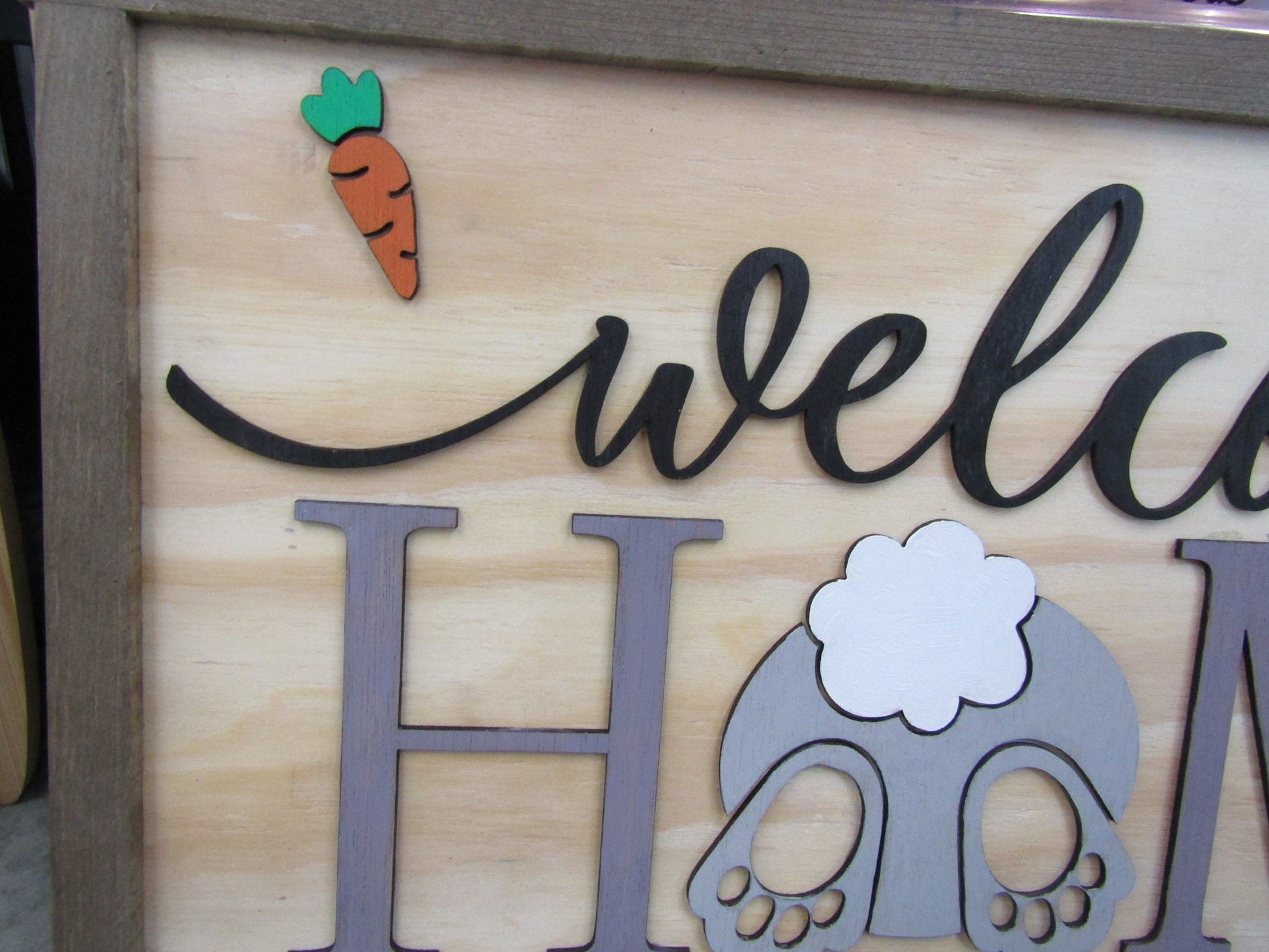 Easter Spring Welcome Home Bunny Butt Rabbit Feet Carrots Cute Decor Welcome Sign Greeting Farm Furry Friend Handmade 3D Wood Sign