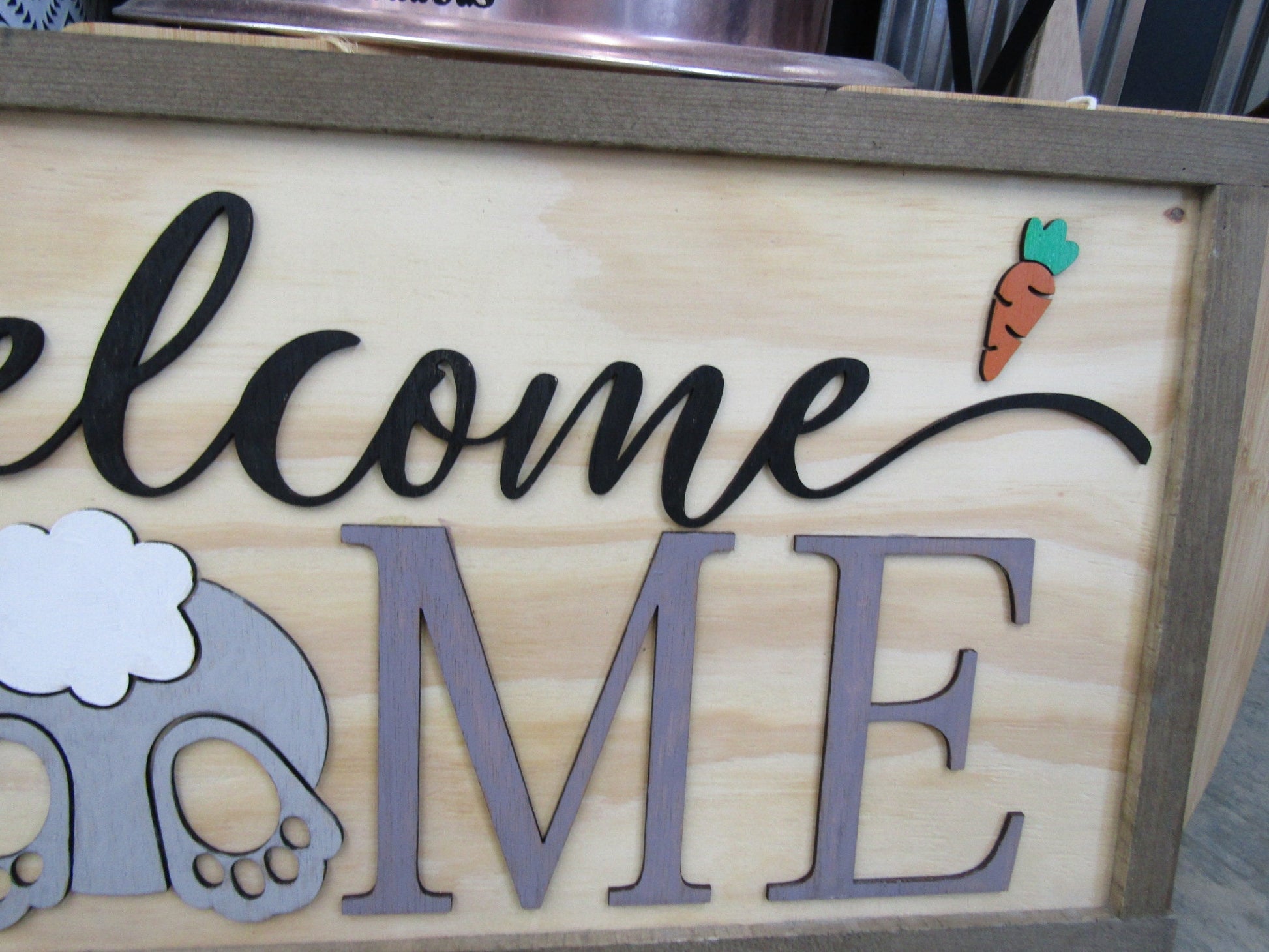 Easter Spring Welcome Home Bunny Butt Rabbit Feet Carrots Cute Decor Welcome Sign Greeting Farm Furry Friend Handmade 3D Wood Sign
