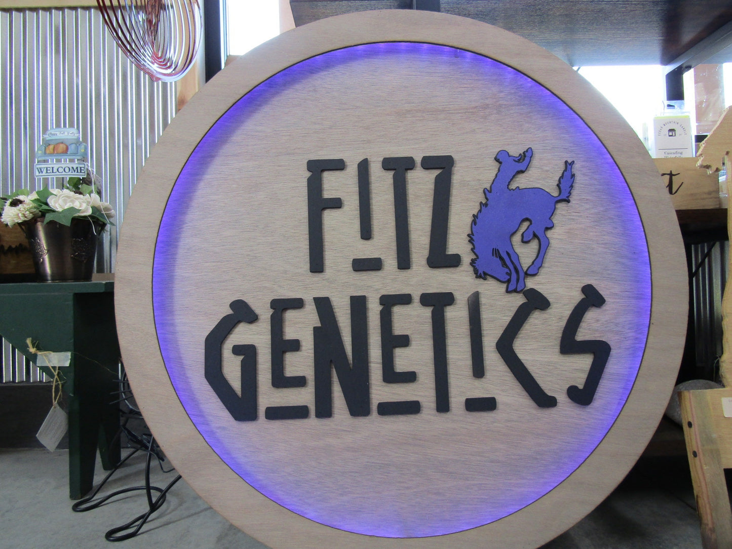 Custom Wood Lit Commercial Business Sign Cattle Genetics Livestock Horse Cowboy Logo LED Entrance Light Remote Electric Light Up Wood Wooden