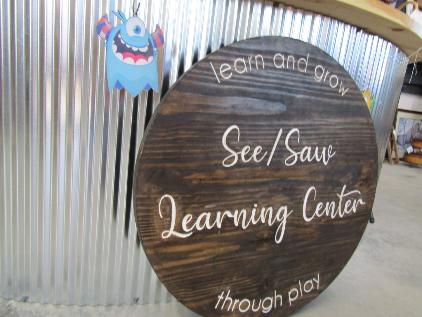 Custom Daycare Learning Center Carved Engraved Routed Color Filled Business Commerical Signage Your Logo Handmade Pine Wood Round Sign