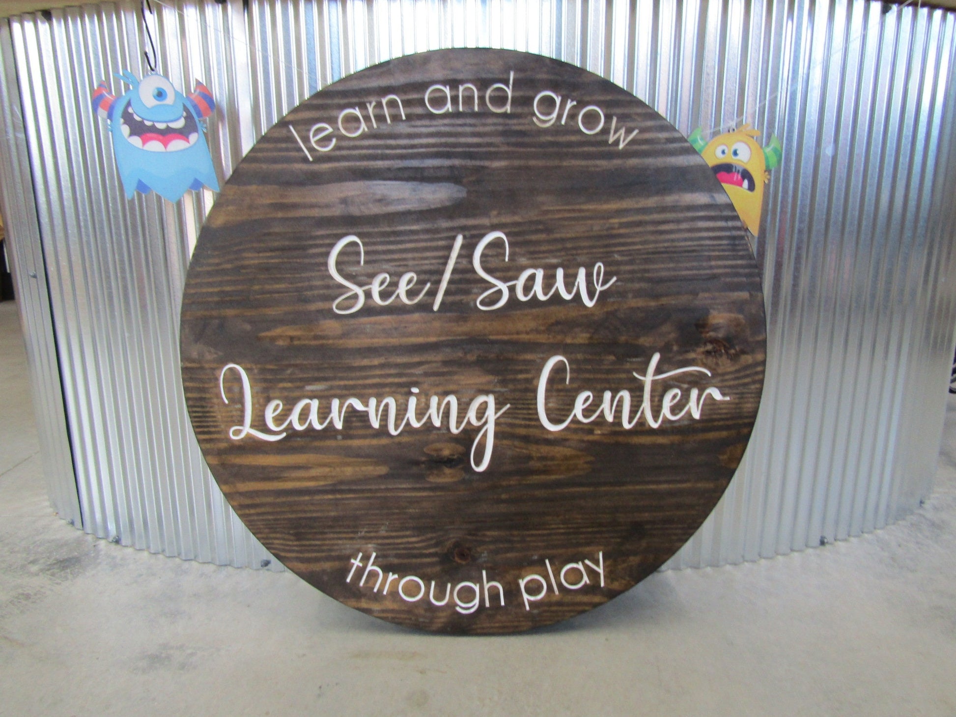 Custom Daycare Learning Center Carved Engraved Routed Color Filled Business Commerical Signage Your Logo Handmade Pine Wood Round Sign